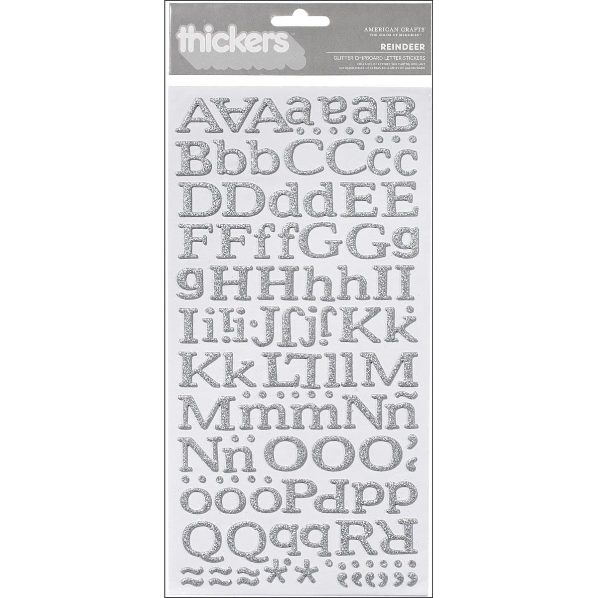 Thickers Chipboard Silver Glitter Reindeer Alphabet Stickers, 187 Pieces