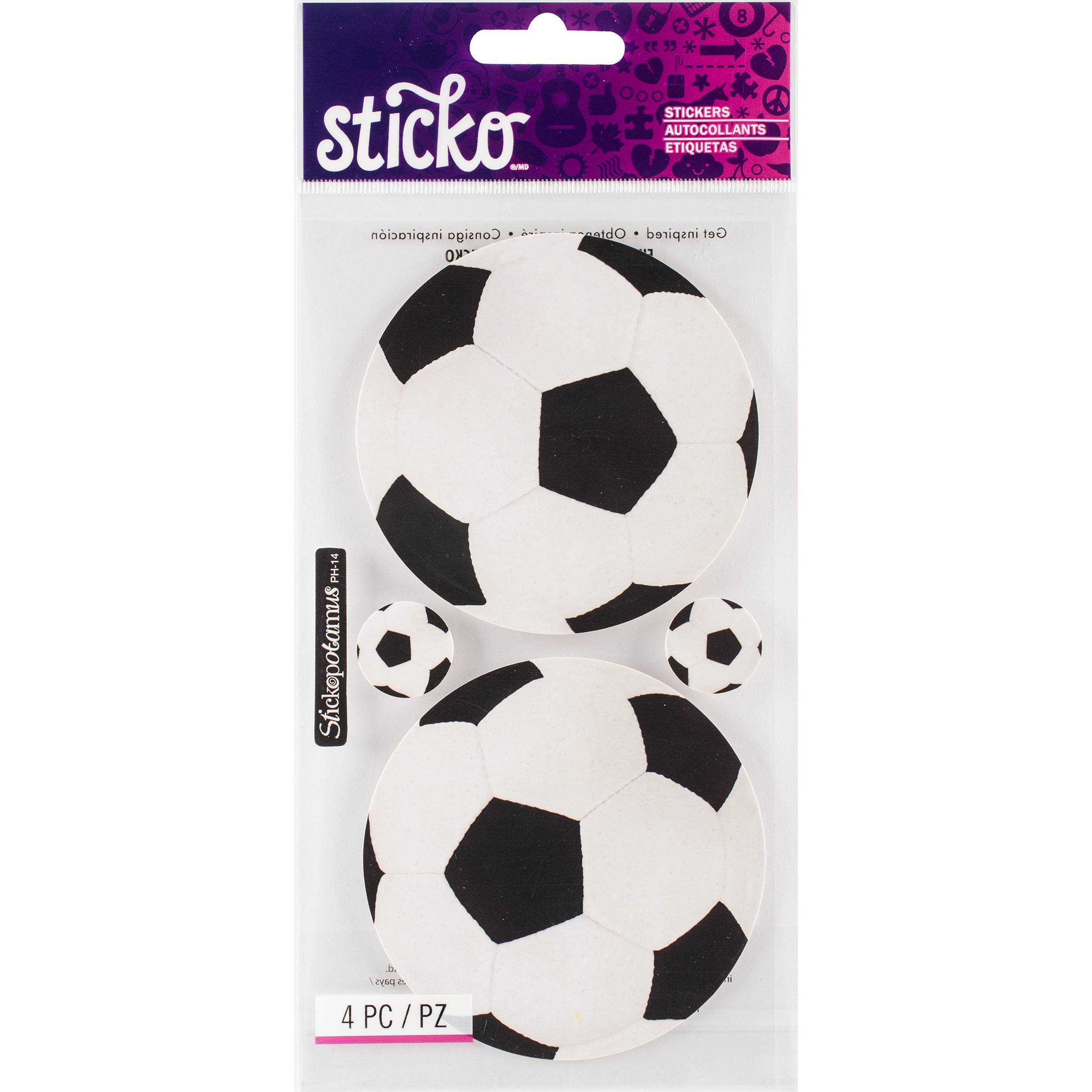 Sticko Stickers - Soccer Balls, 4pcs