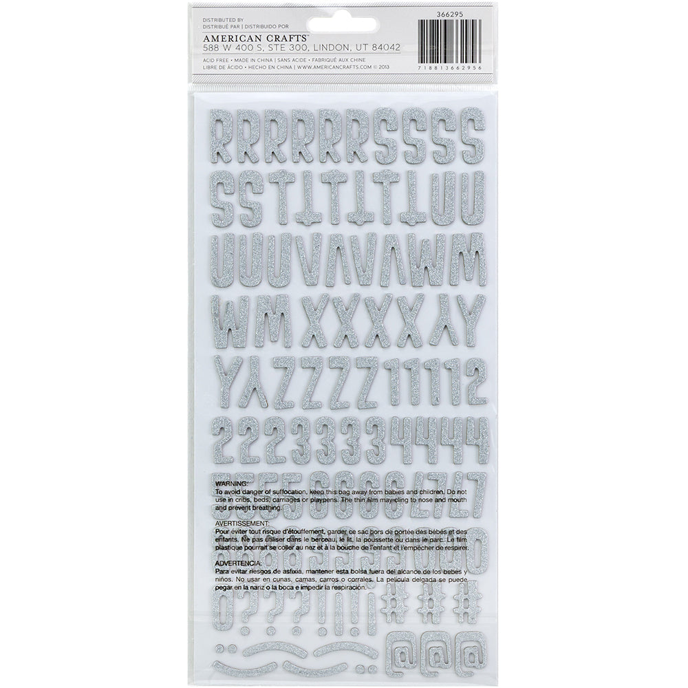 Thickers Pow! Glitter Alphabet Stickers - Cecily, Silver, 187pcs