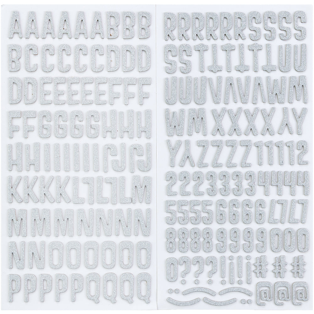 Thickers Pow! Glitter Alphabet Stickers - Cecily, Silver, 187pcs