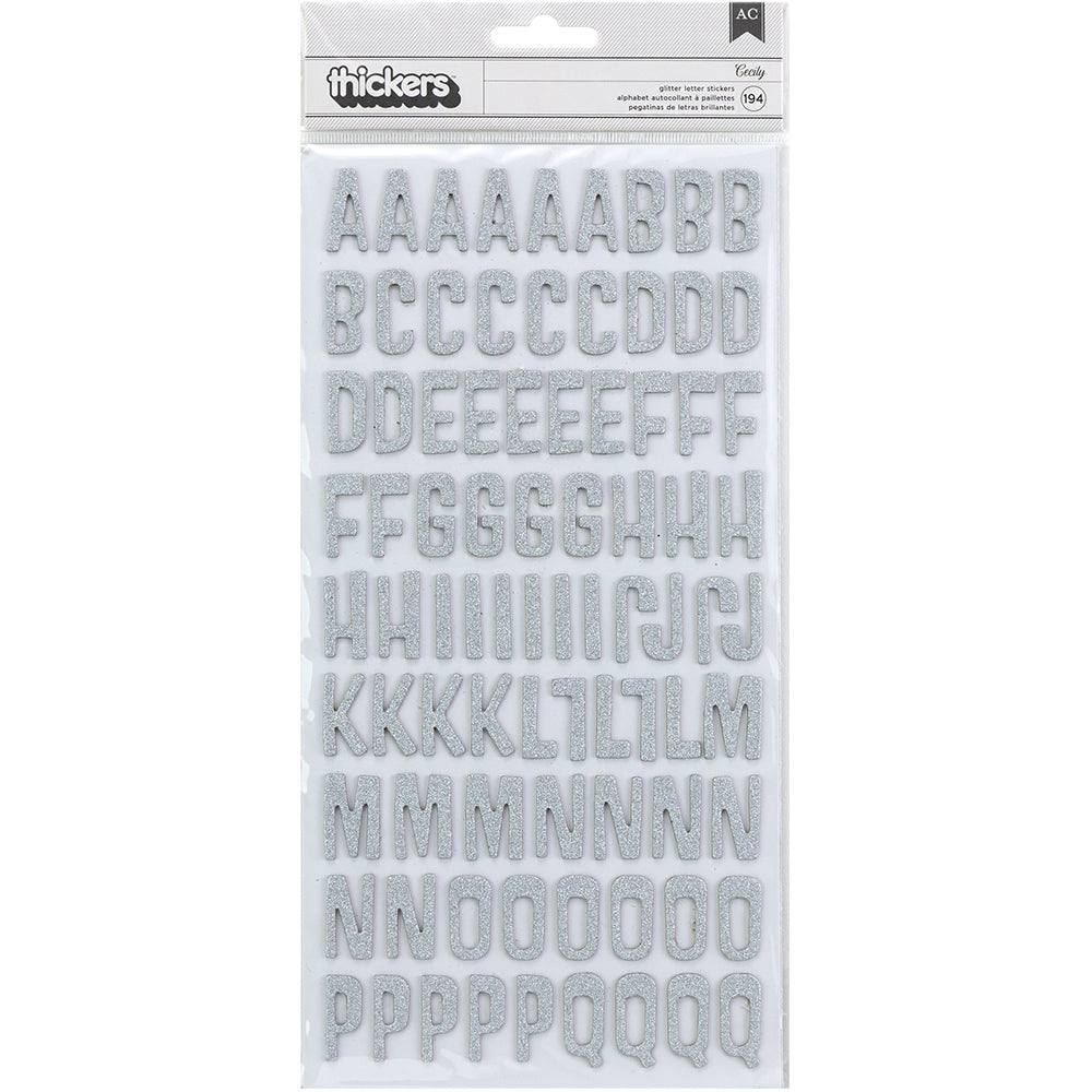 Thickers Pow! Glitter Alphabet Stickers - Cecily, Silver, 187pcs