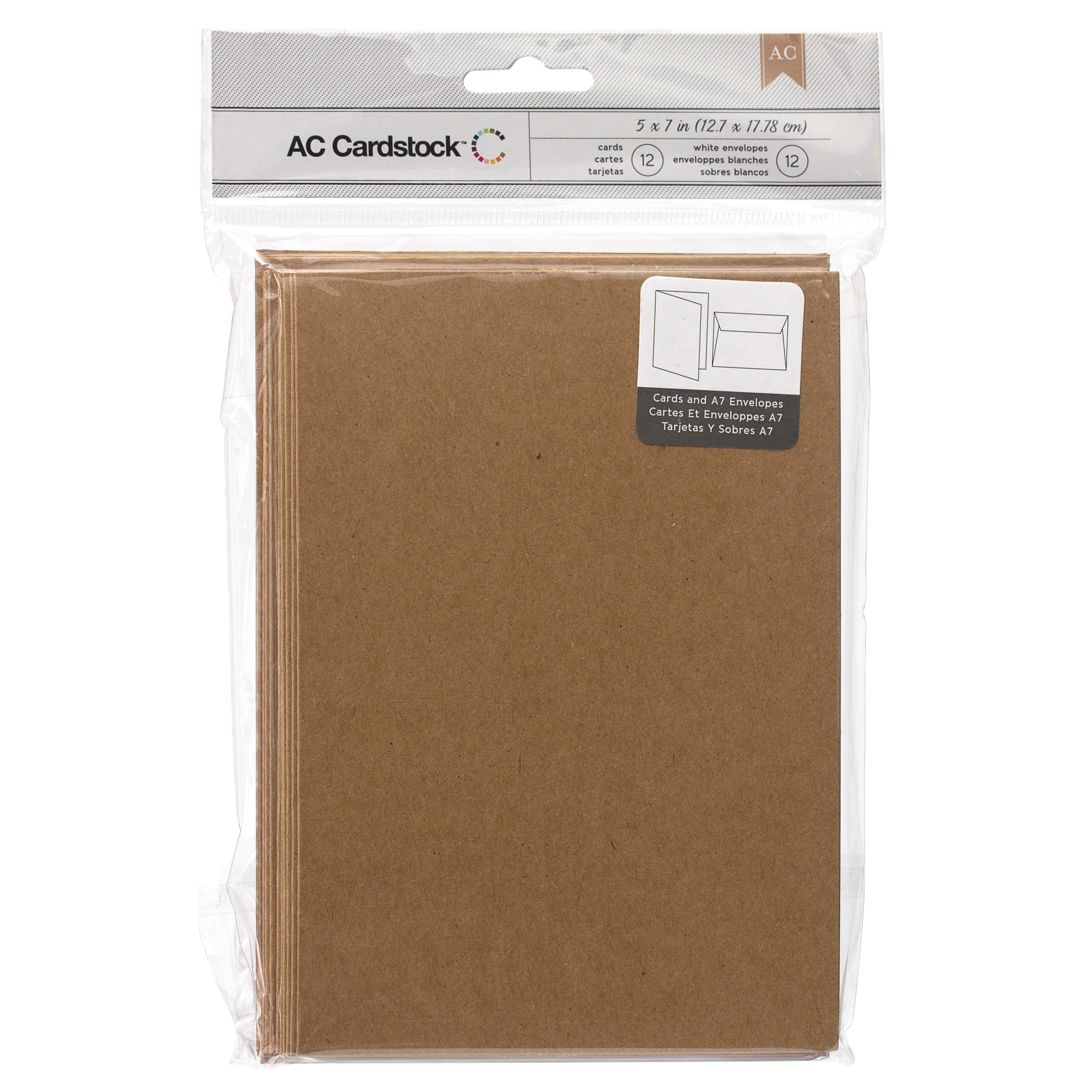 American Crafts Kraft 5x7 Cards with Envelopes, 12 sets