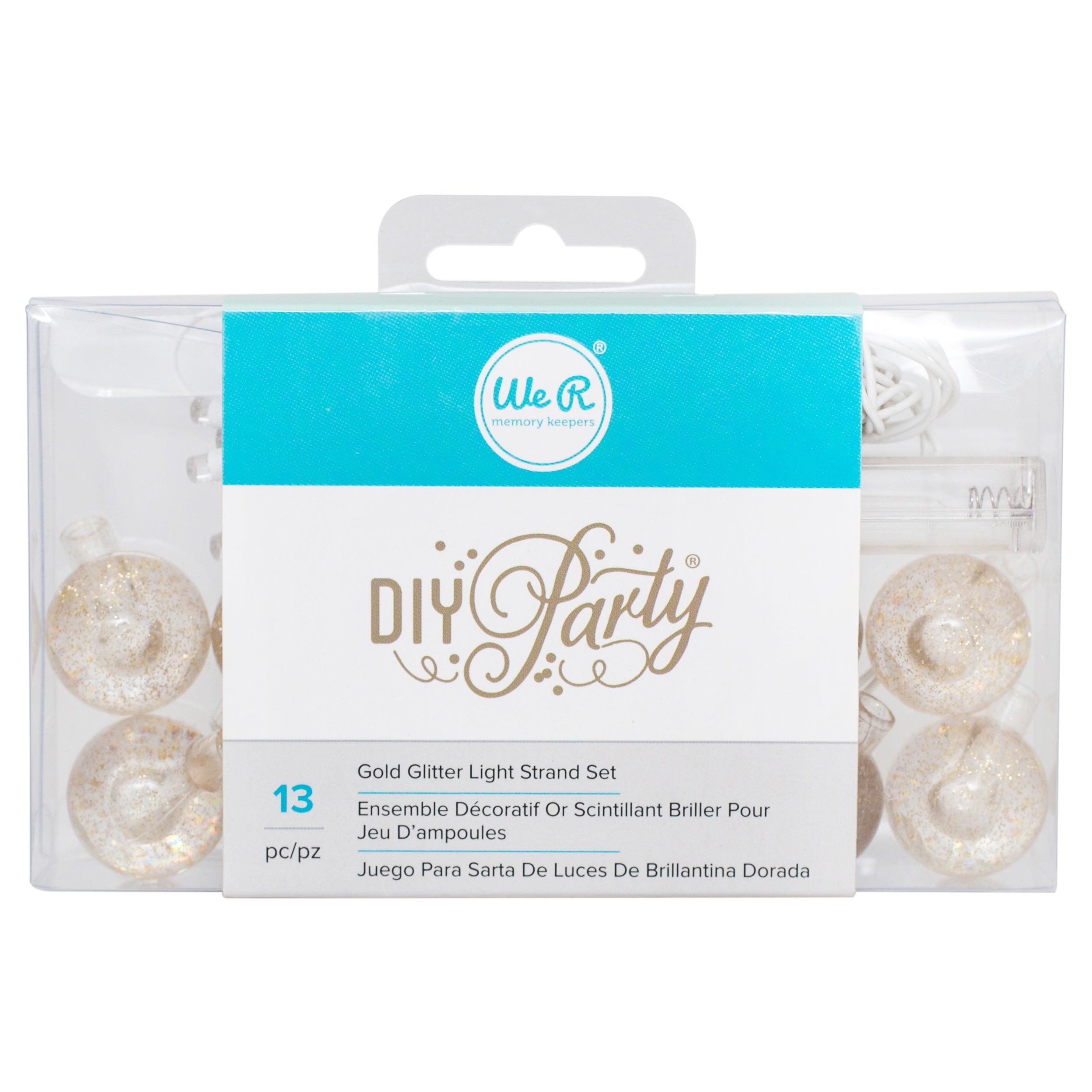 We R DIY Party Light Strand - Gold Glitter Globes on White Wire