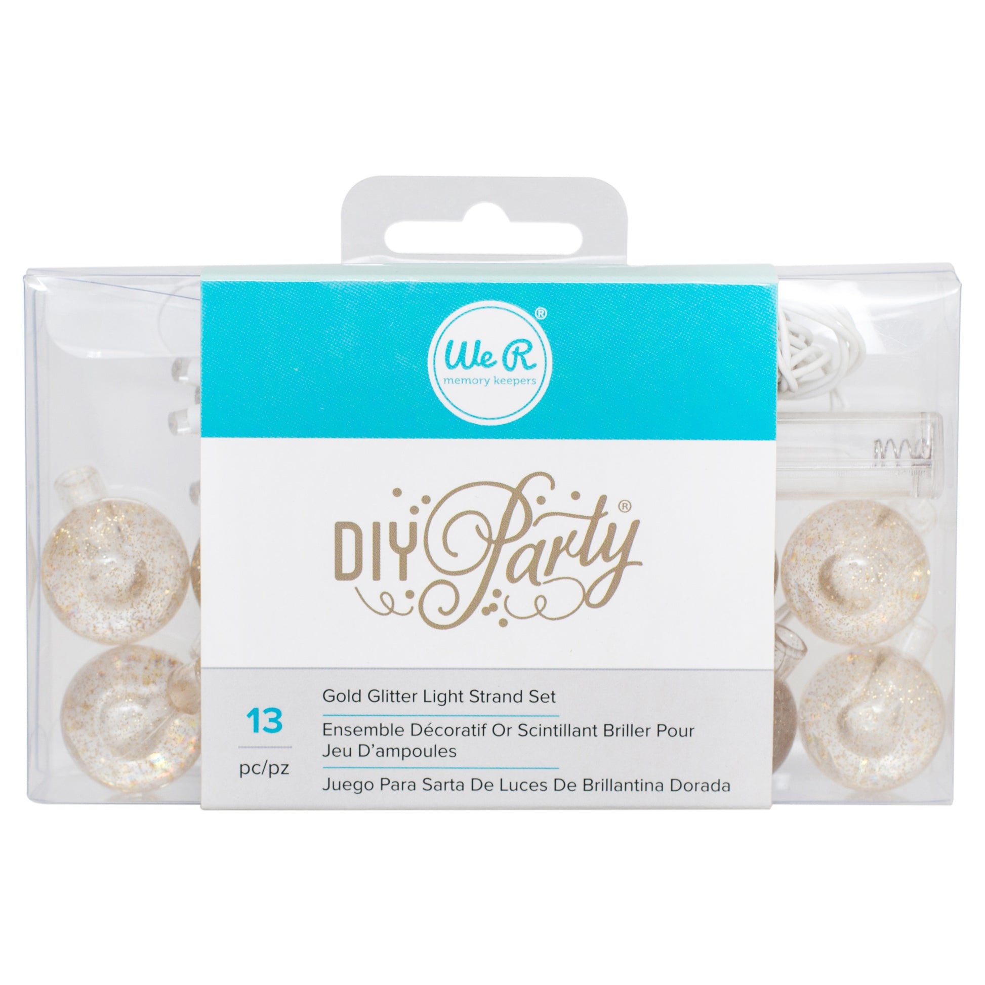We R DIY Party Light Strand - Gold Glitter Globes on White Wire