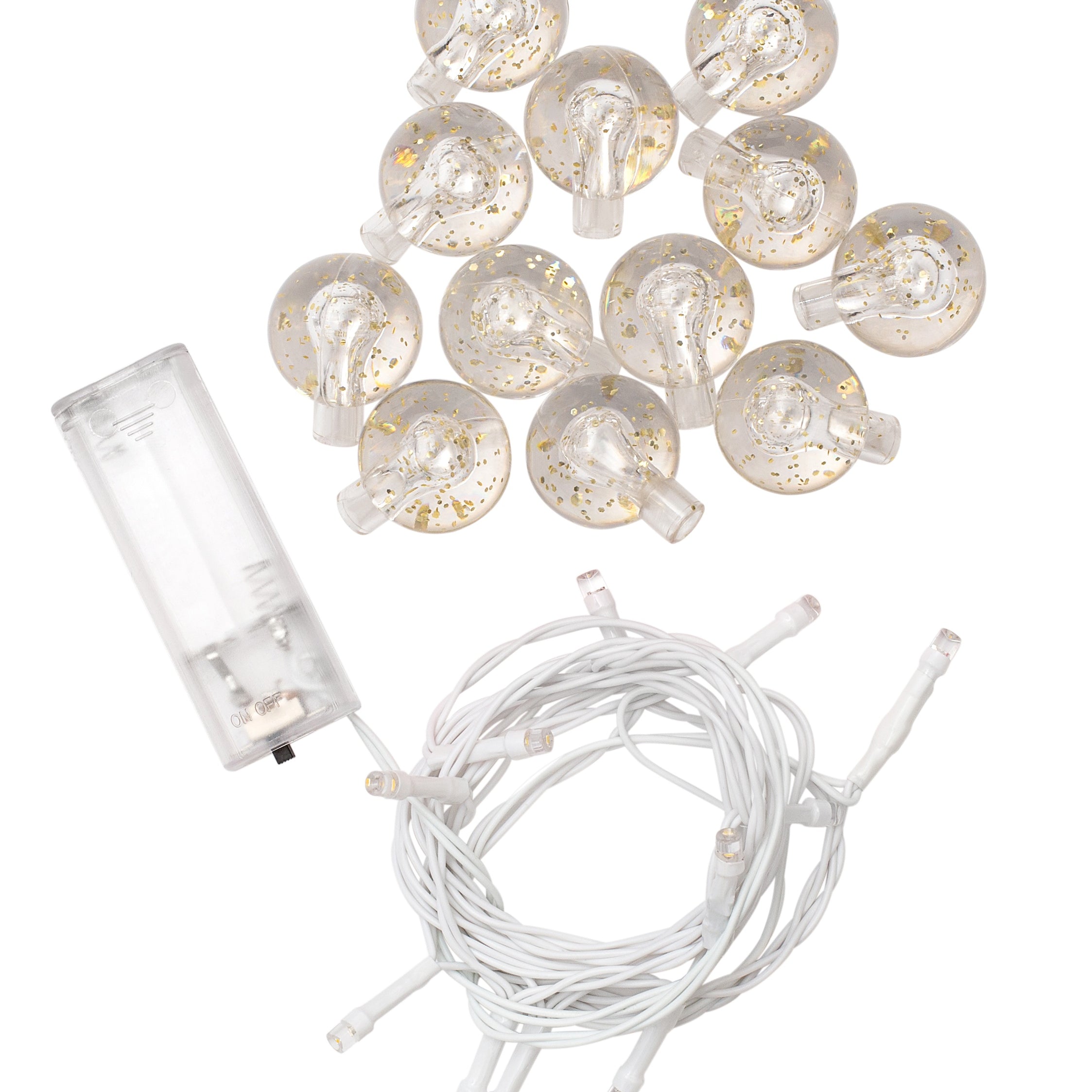We R DIY Party Light Strand - Gold Glitter Globes on White Wire