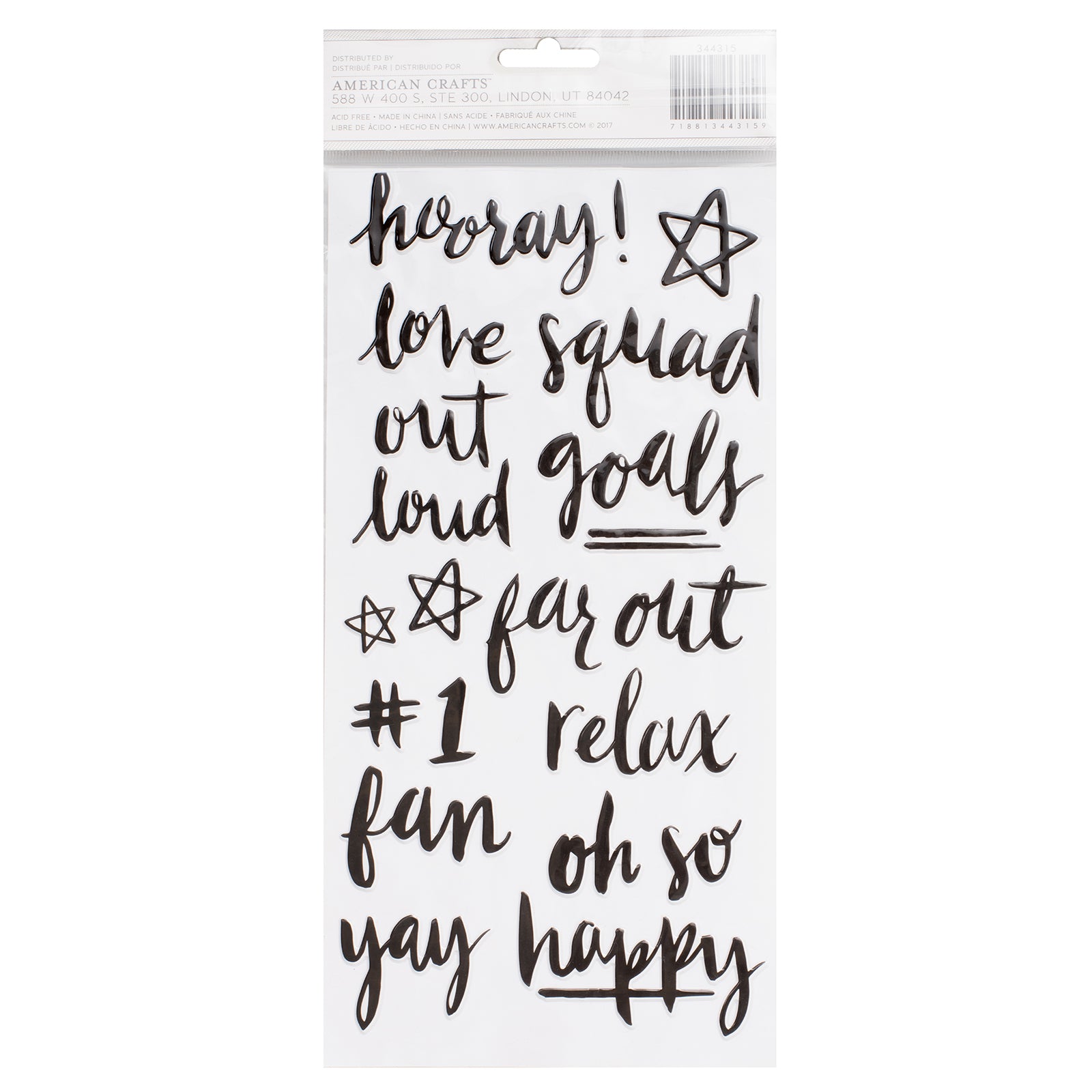 Good Vibes Thickers Black Puffy High Five Word Stickers, 54 pcs