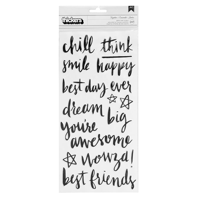 Good Vibes Thickers Black Puffy High Five Word Stickers, 54 pcs