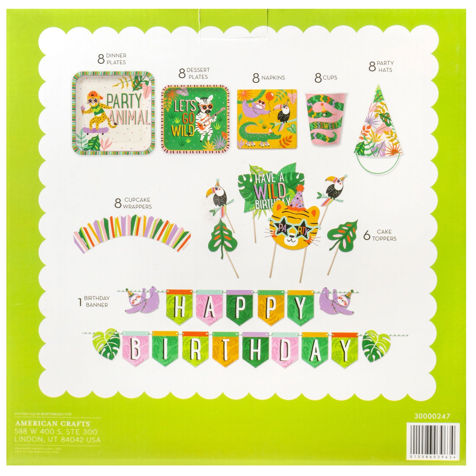 Back of packaging for AC Sweetshop Party Like An Animal Party in a Box Kit