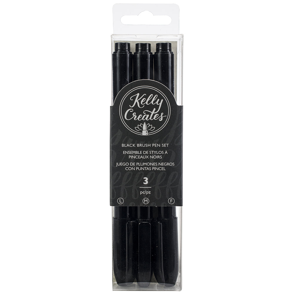 Kelly Creates Black Brush Pen Set 3 Pack-Fine, Medium & Bold