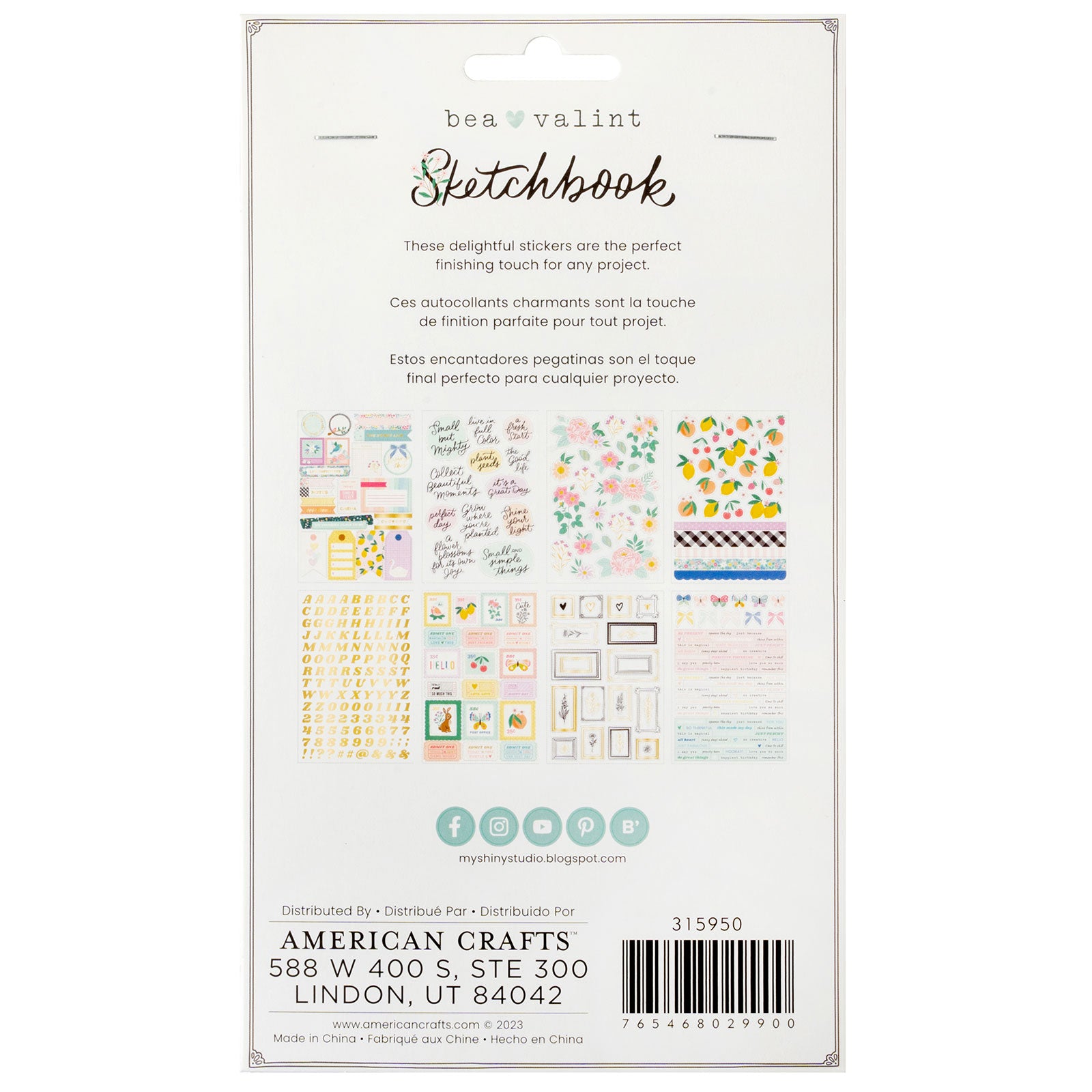 American Crafts Sketchbook Bea Valint Sticker Book with Gold Foil - 371 Piece