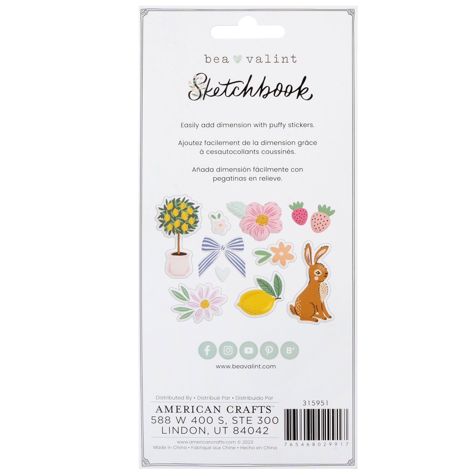 American Crafts Sketchbook Bea Valint Puffy Stickers - 42 Piece