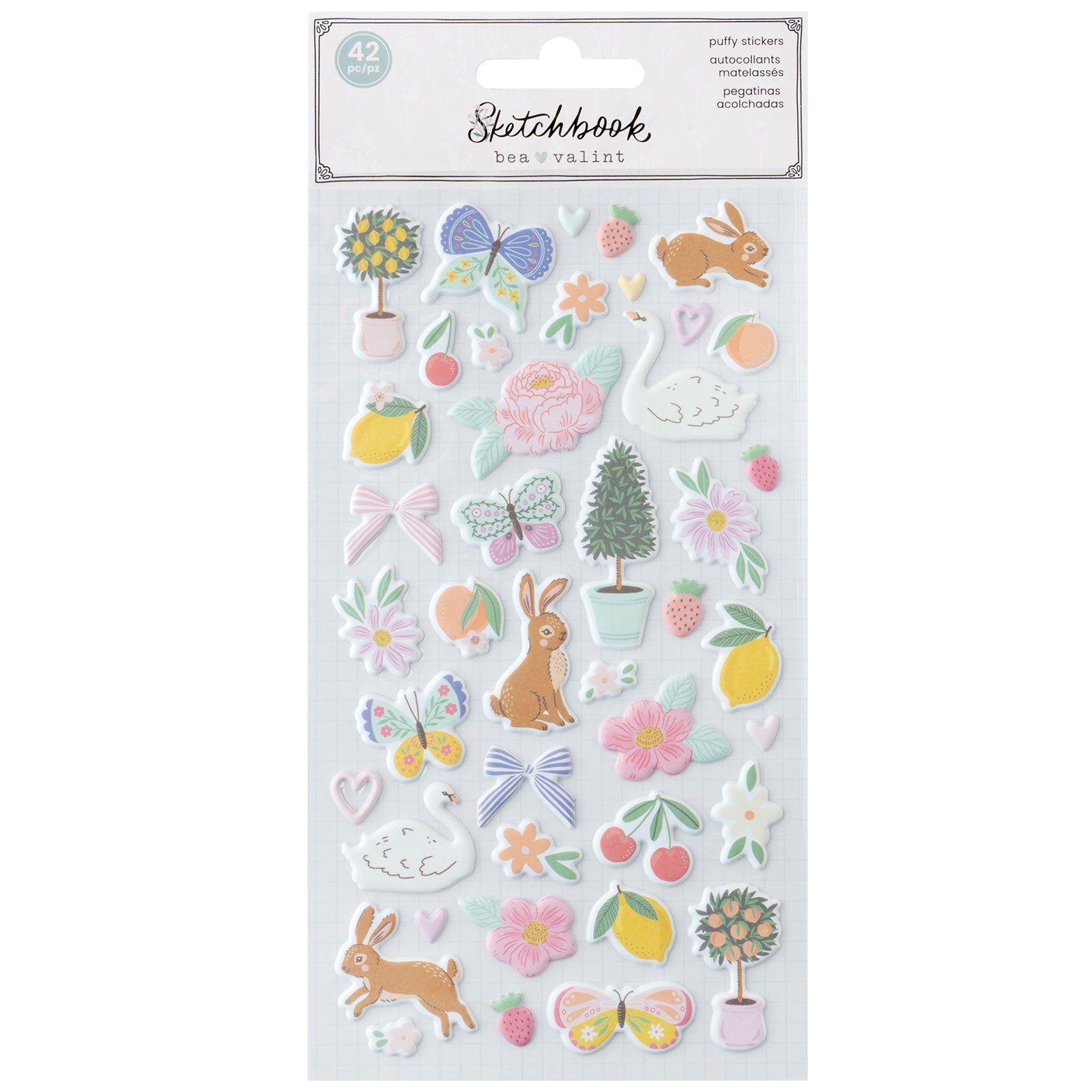 American Crafts Sketchbook Bea Valint Puffy Stickers - 42 Piece