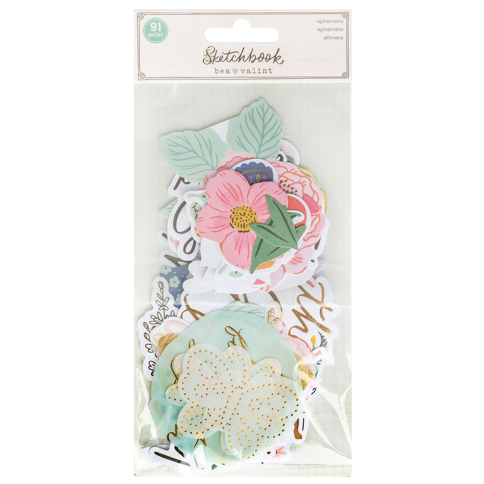 American Crafts Sketchbook Bea Valint Ephemera Icon Die Cut Shapes- 91 Pack