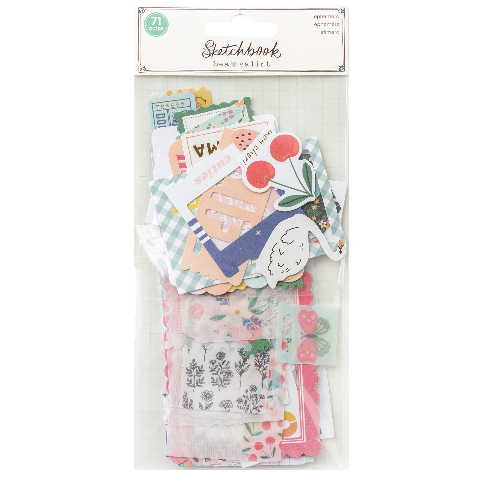 American Crafts Sketchbook Bea Valint Journaling Ephemera Die Cut Shapes- 71 Pack