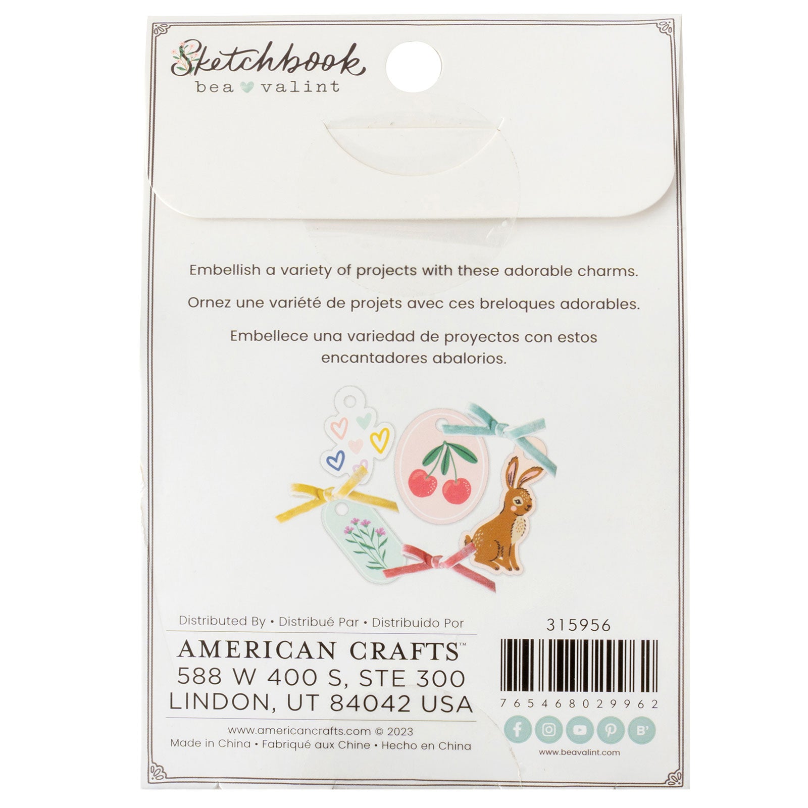 American Crafts Sketchbook Bea Valint Chipboard Charms and Ribbon - 53 Piece