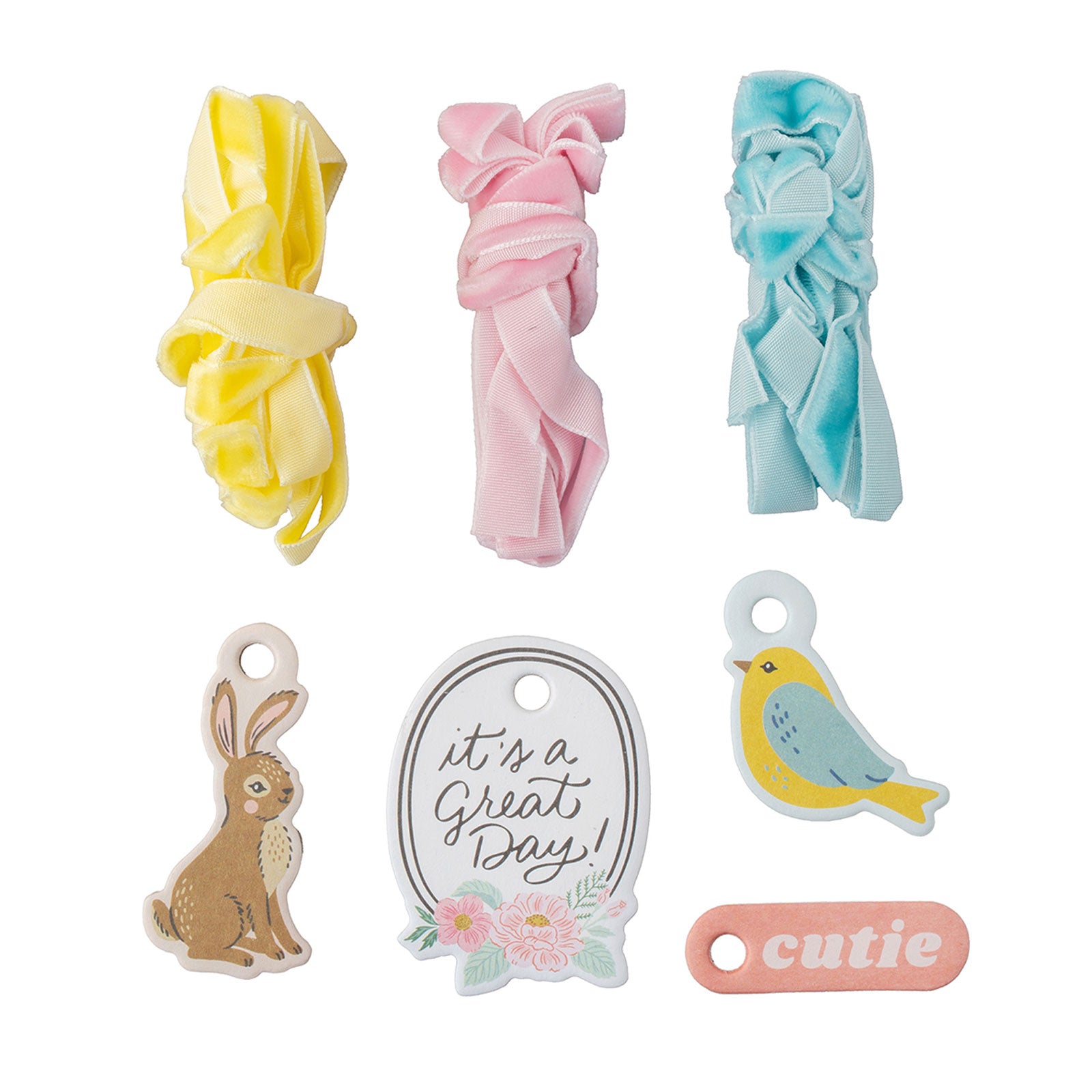 American Crafts Sketchbook Bea Valint Chipboard Charms and Ribbon - 53 Piece