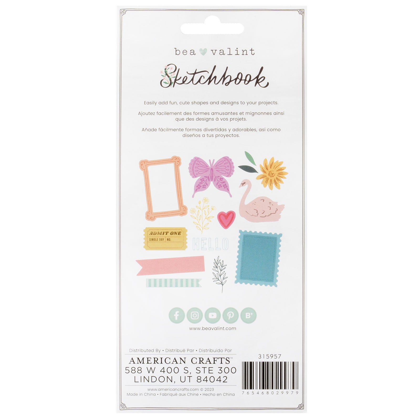 American Crafts Sketchbook Bea Valint Stamp and Die Set - 20 Piece