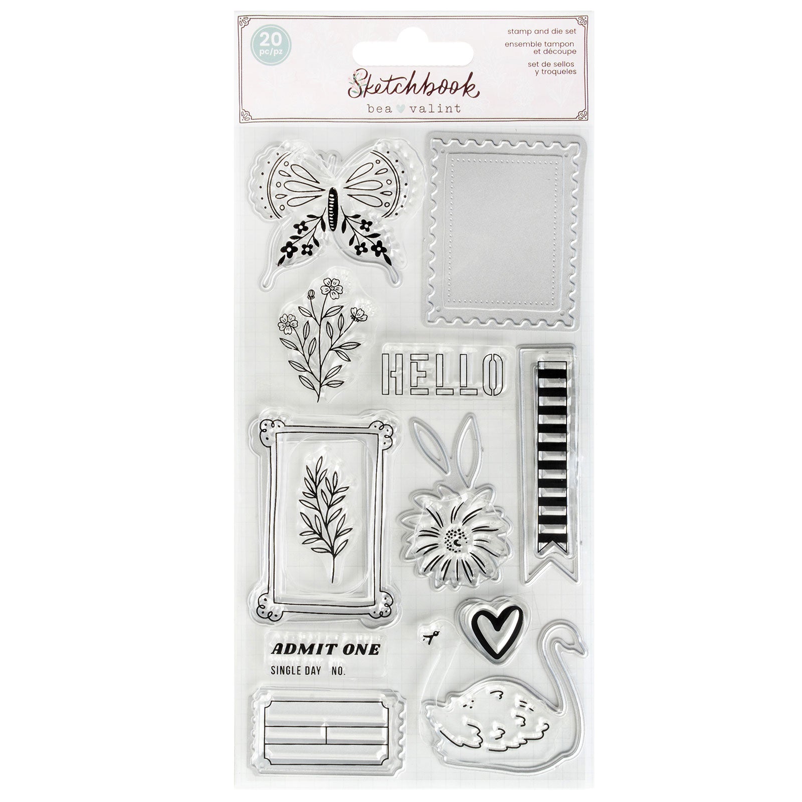 American Crafts Sketchbook Bea Valint Stamp and Die Set - 20 Piece