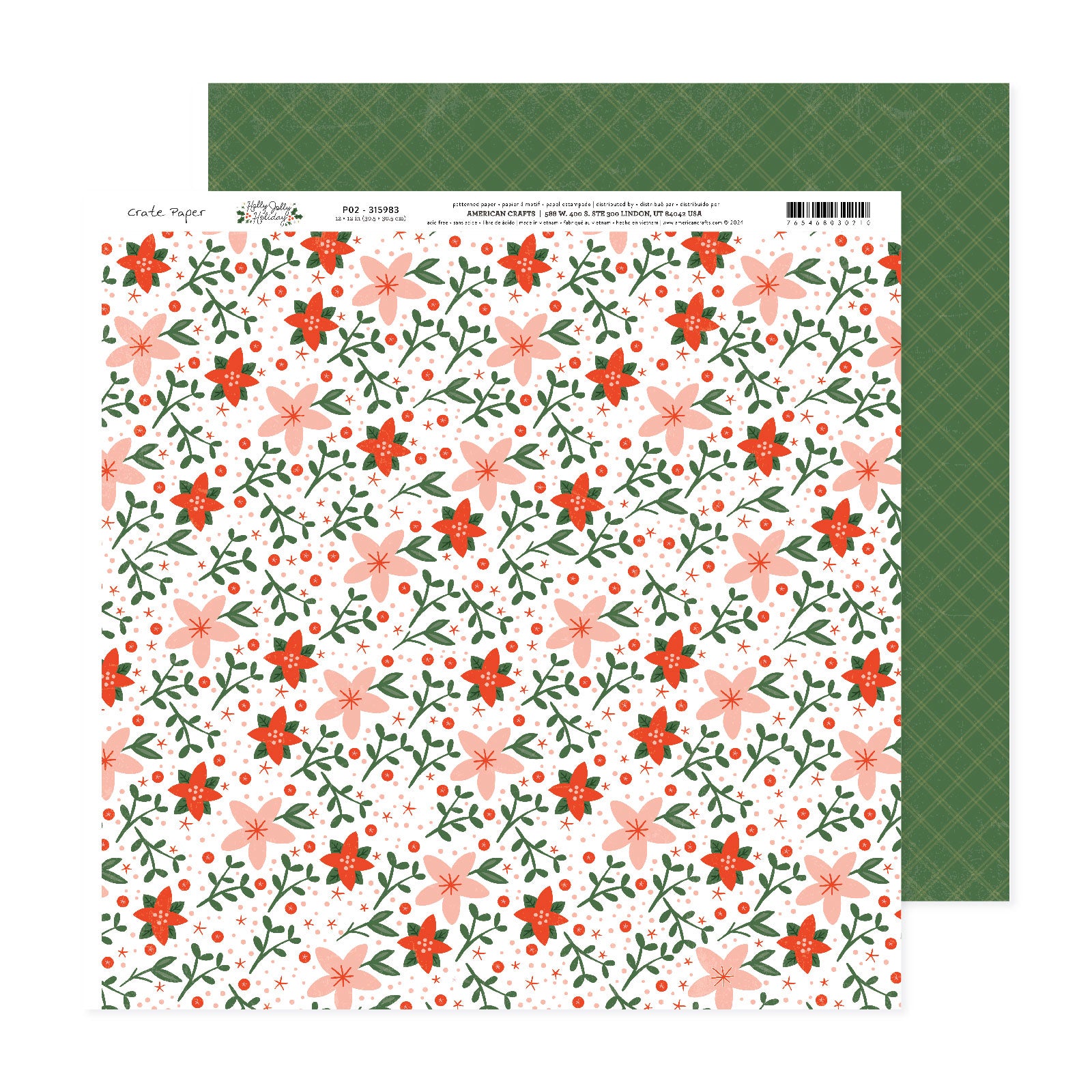 Crate Paper Holly Jolly 12 x 12 Double Sided Paper, 25 sheets