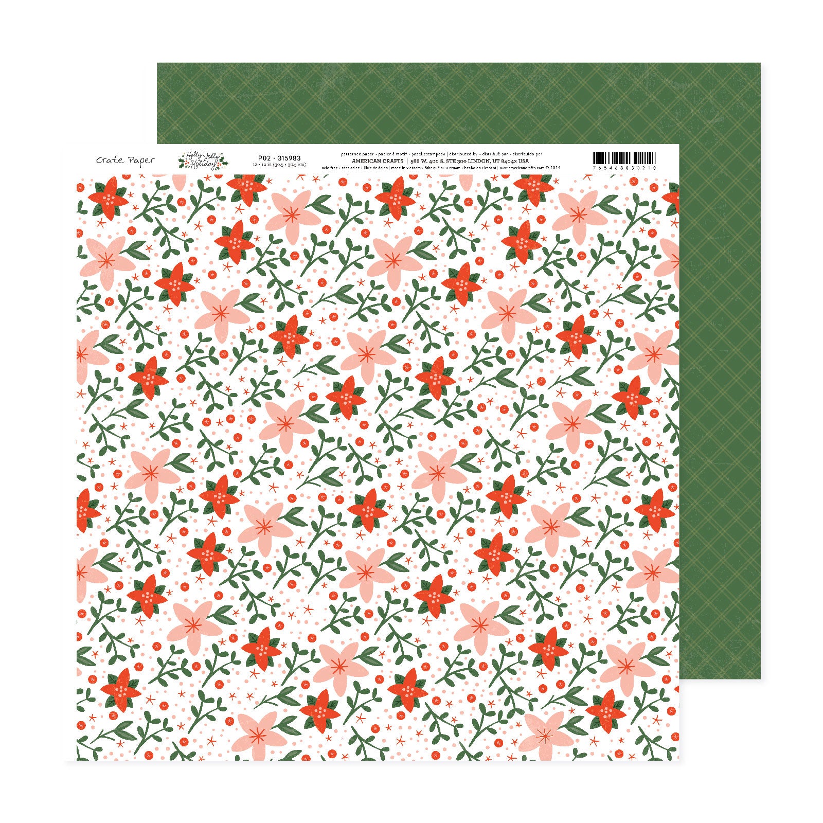 Crate Paper Holly Jolly 12 x 12 Double Sided Paper - 25 Pack