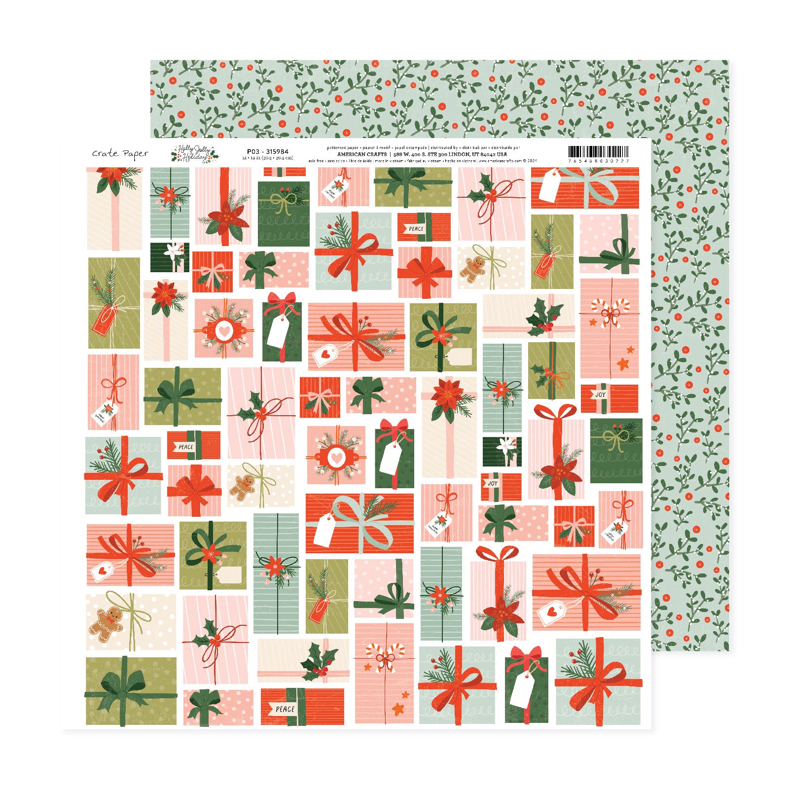 Crate Paper Holly Jolly 12 x 12 Double Sided Paper - 25 Pack