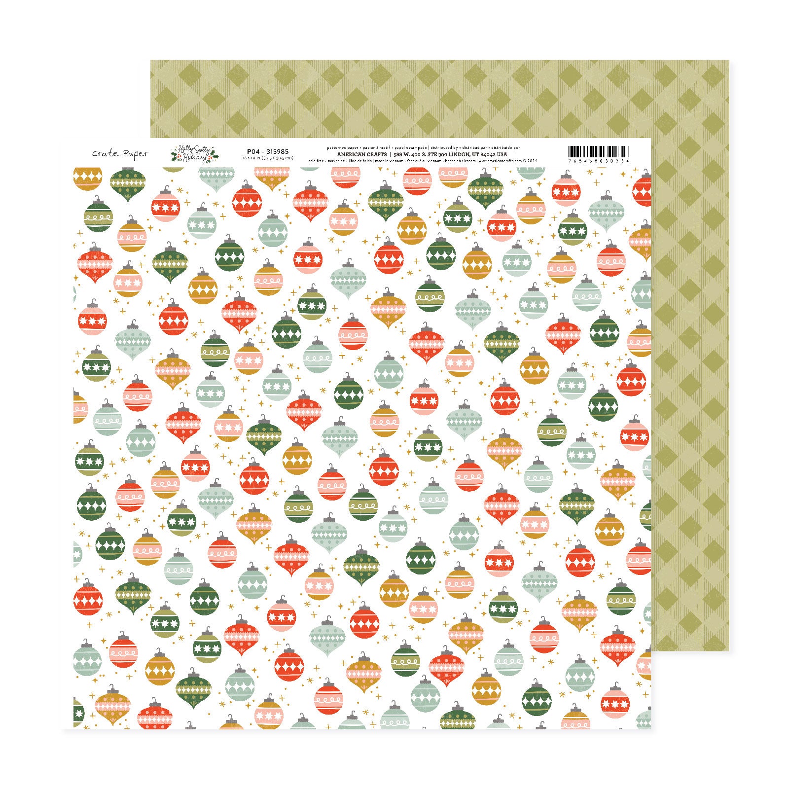 Crate Paper Holly Jolly 12 x 12 Double Sided Paper, 25 sheets