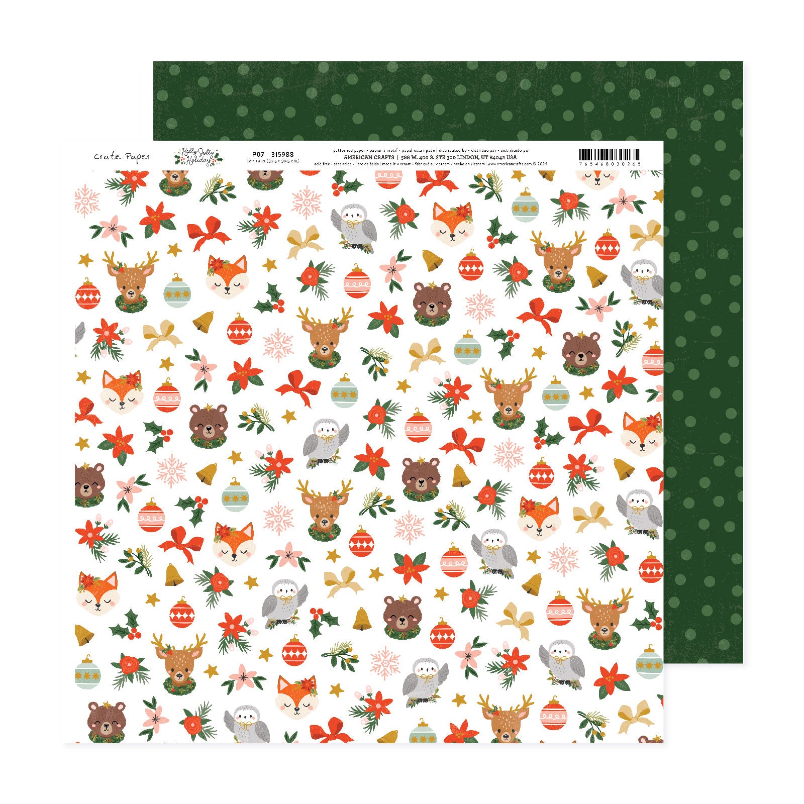 Crate Paper Holly Jolly 12 x 12 Double Sided Paper, 25 sheets