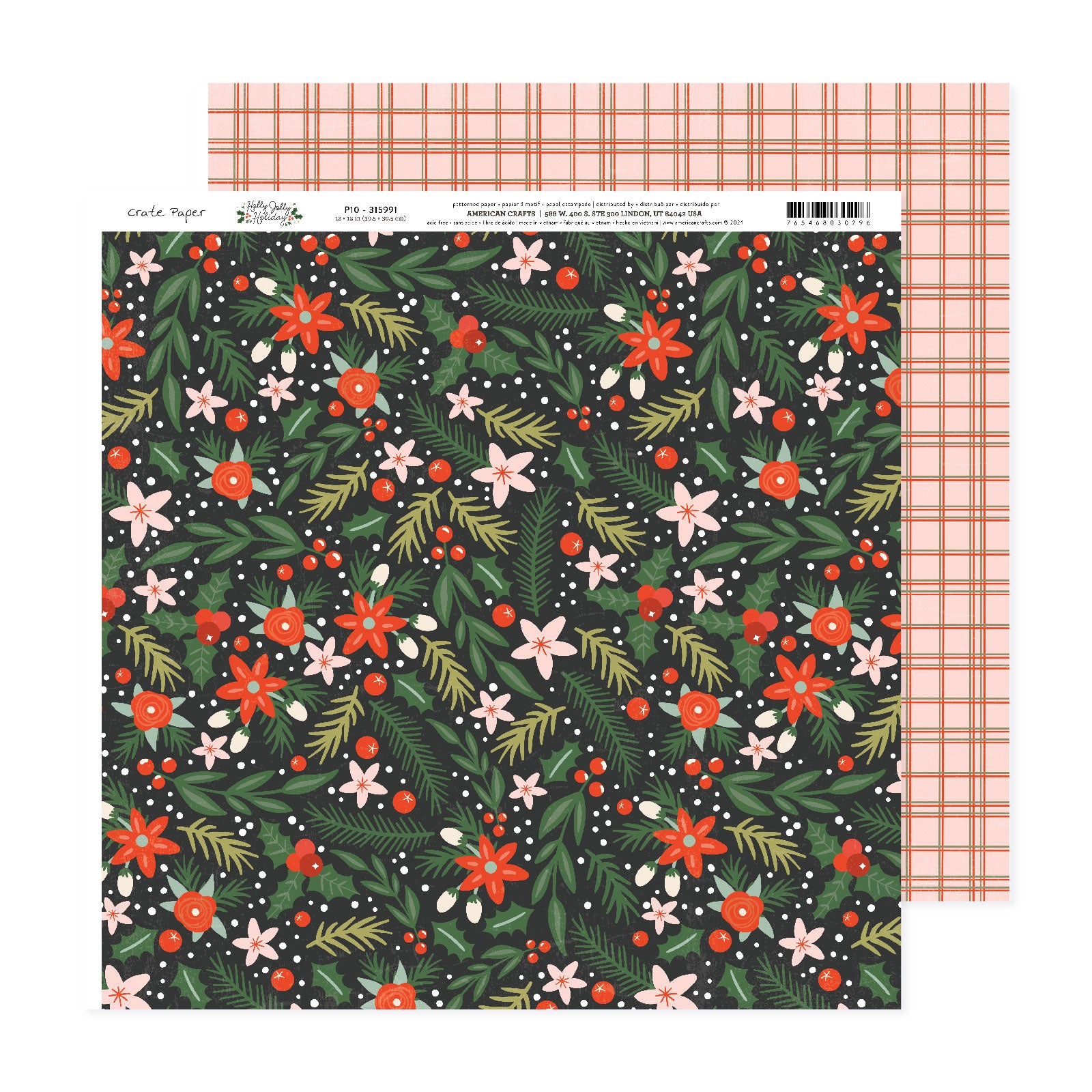 Crate Paper Holly Jolly 12 x 12 Double Sided Paper, 25 sheets