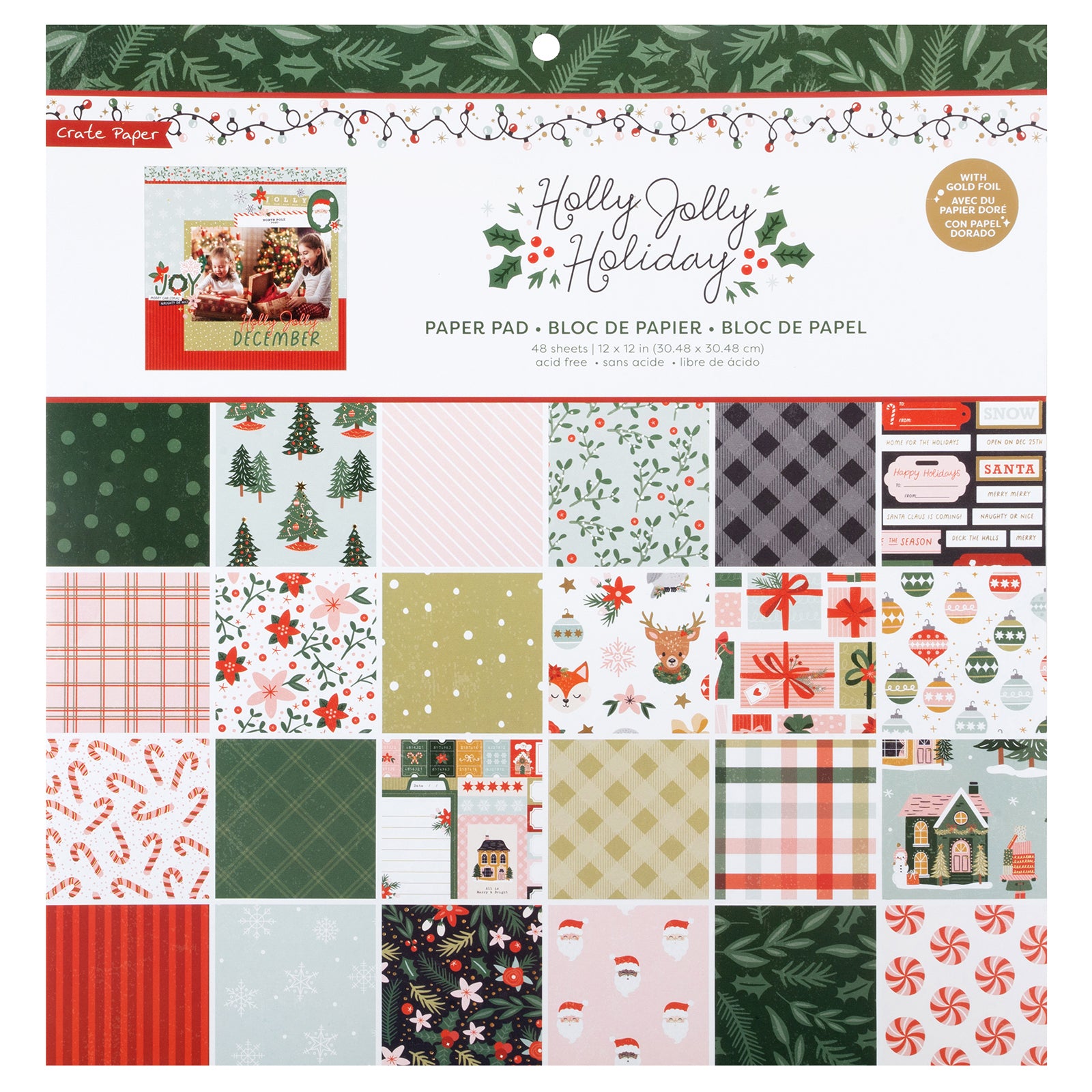 Front of packaging for Crate Paper Holly Jolly 12 x 12 Paper Pad