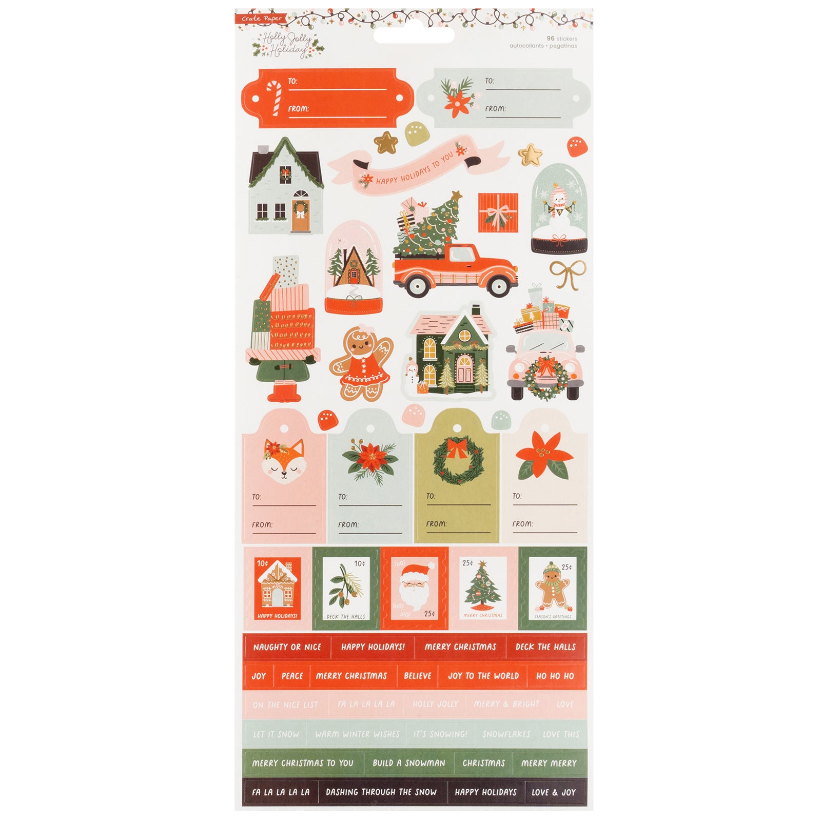 Front of packaging for Crate Paper Holly Jolly Holiday Cardstock Stickers - 96 Pack