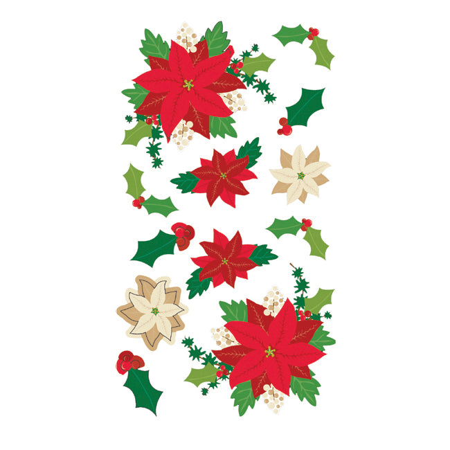 Sticko Christmas Stickers - Poinsettias with Glitter, 12pcs