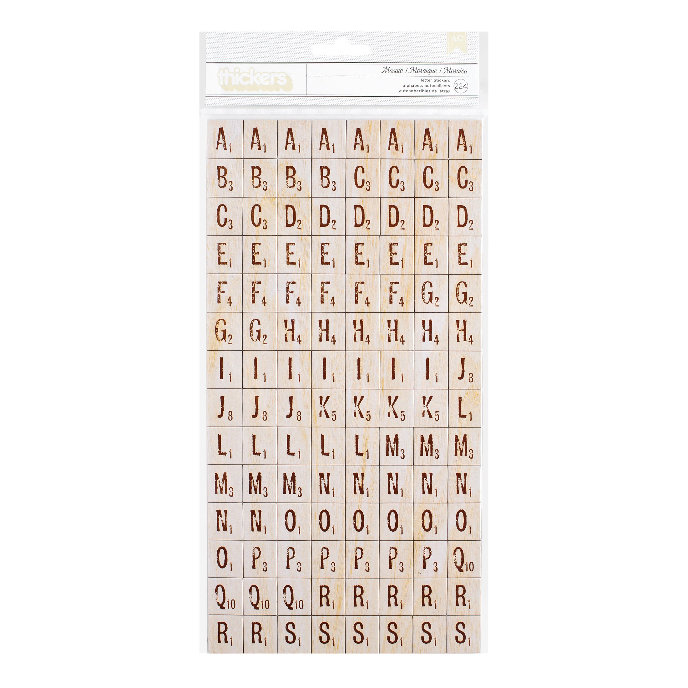 American Crafts Chipboard Alphabet Stickers - Letter Tiles - Natural Wood, 224 Pieces