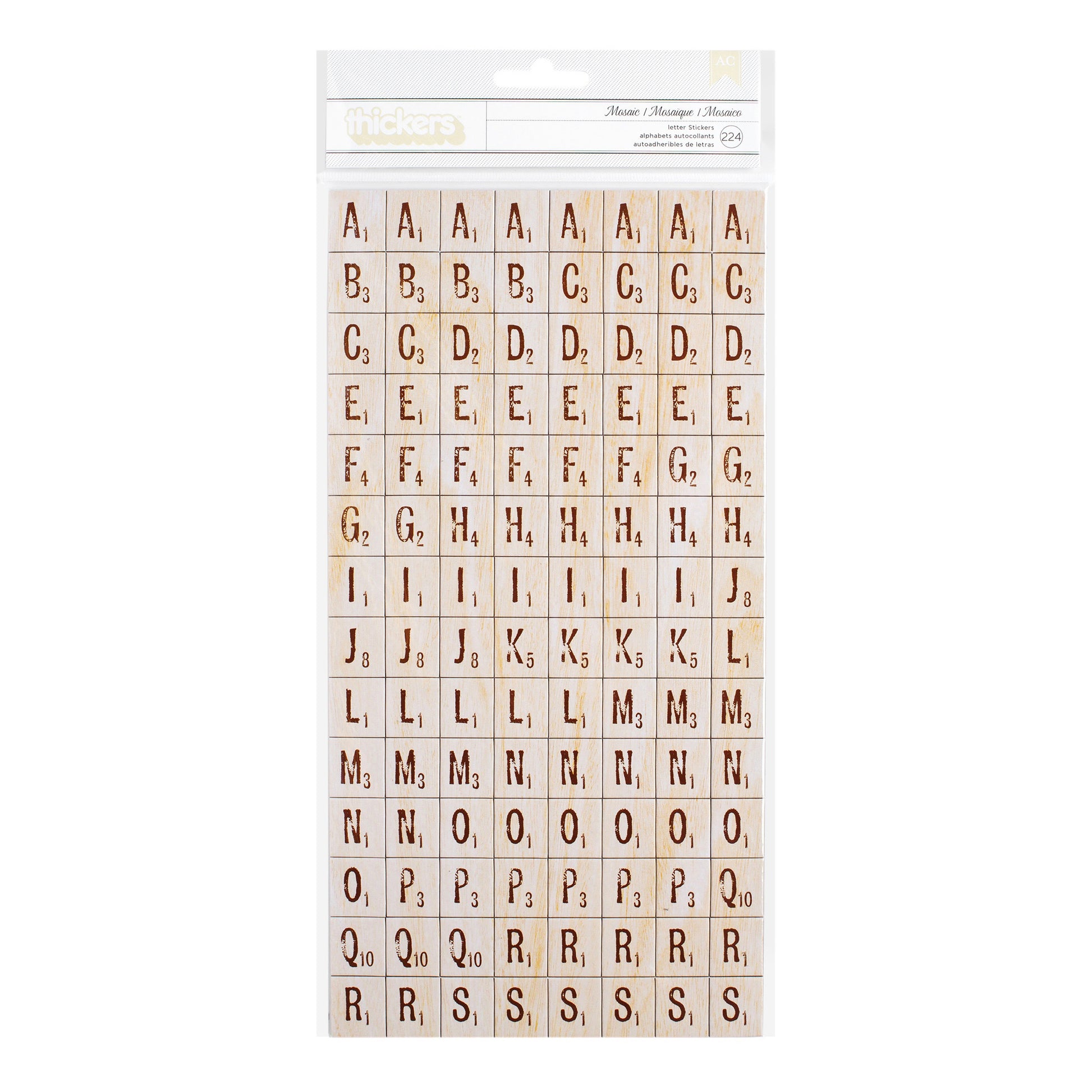 American Crafts Chipboard Alphabet Stickers - Letter Tiles - Natural Wood, 224 Pieces