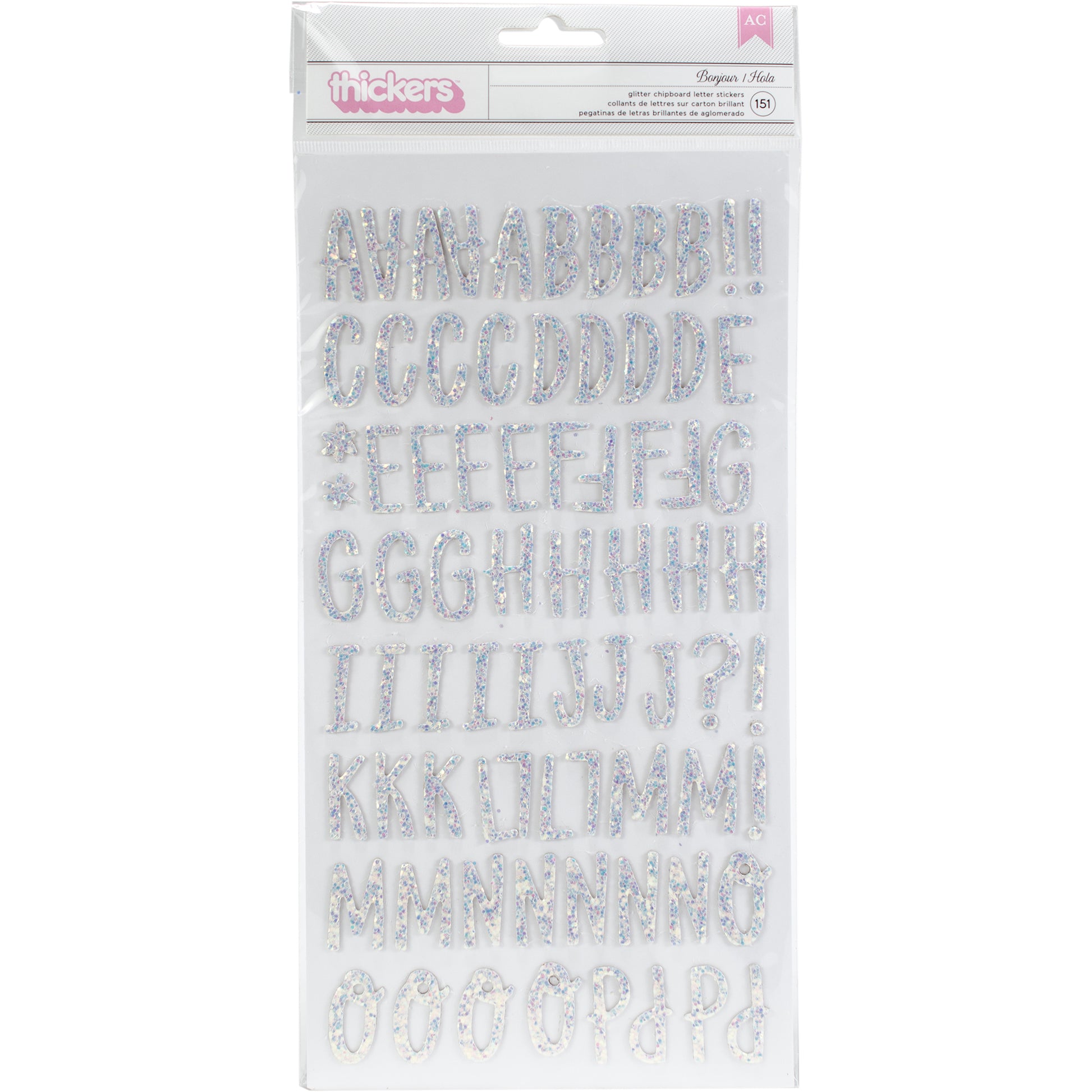Dear Lizzy Bonjour Thickers Alphabet Stickers with Iridescent Glitter, 151 pcs