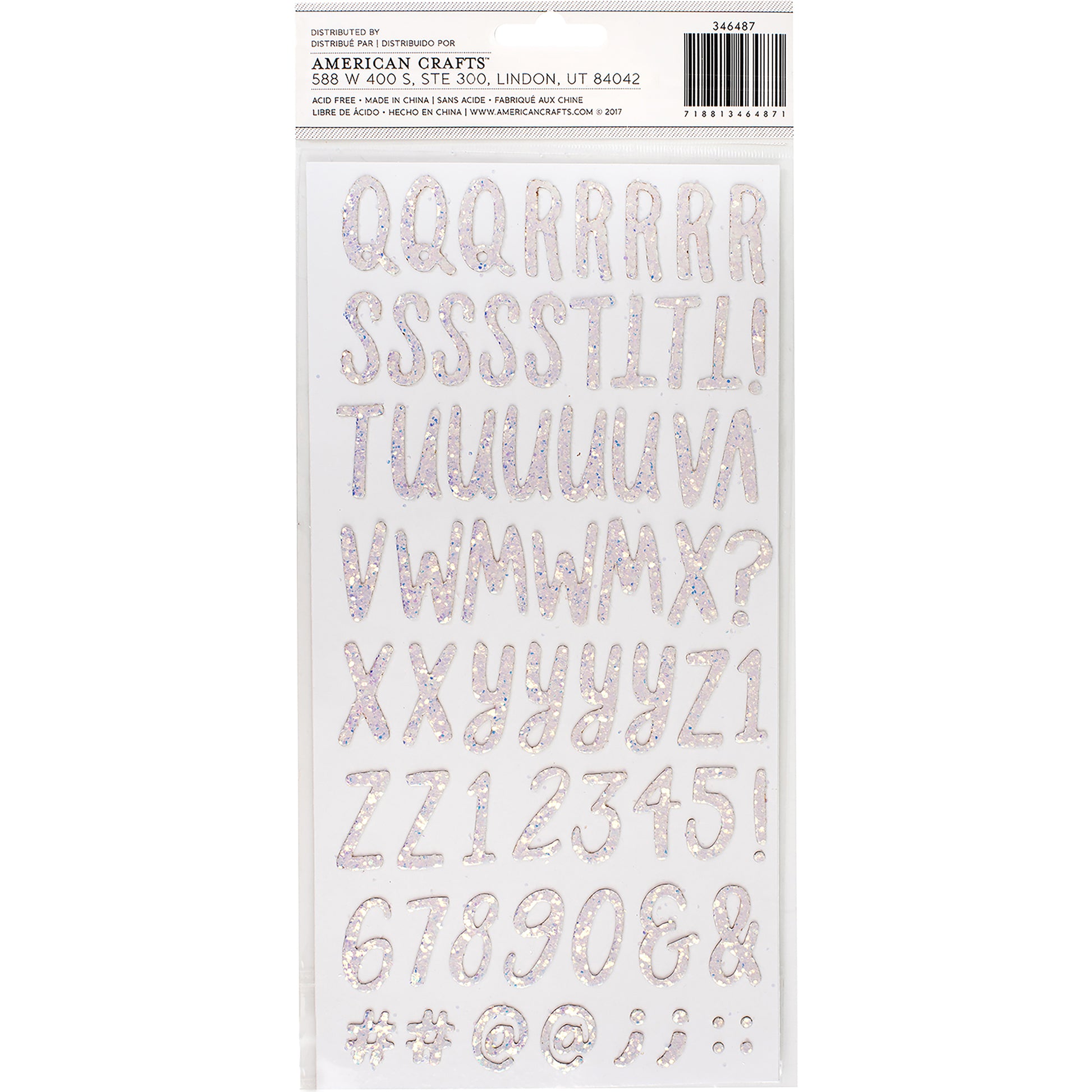 Dear Lizzy Bonjour Thickers Alphabet Stickers with Iridescent Glitter, 151 pcs