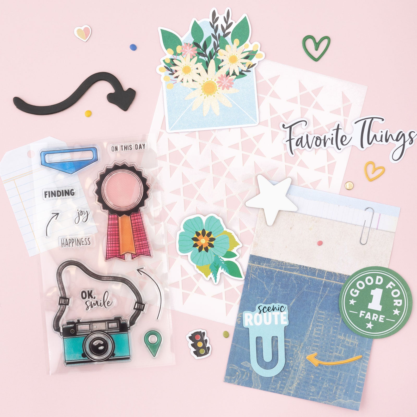 Lifestyle image of close up of pieces from the Vicki Boutin Where to Next Die-Cut Paper Clips - 30 Piece