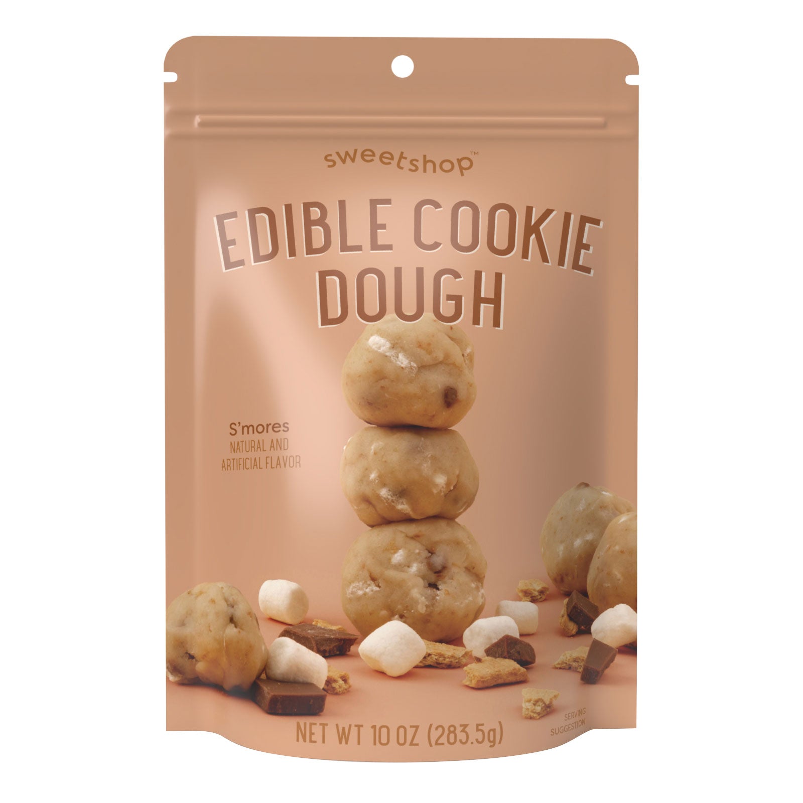 Front of packaging for AC Sweetshop 10 oz S'mores Edible Cookie Dough Mix