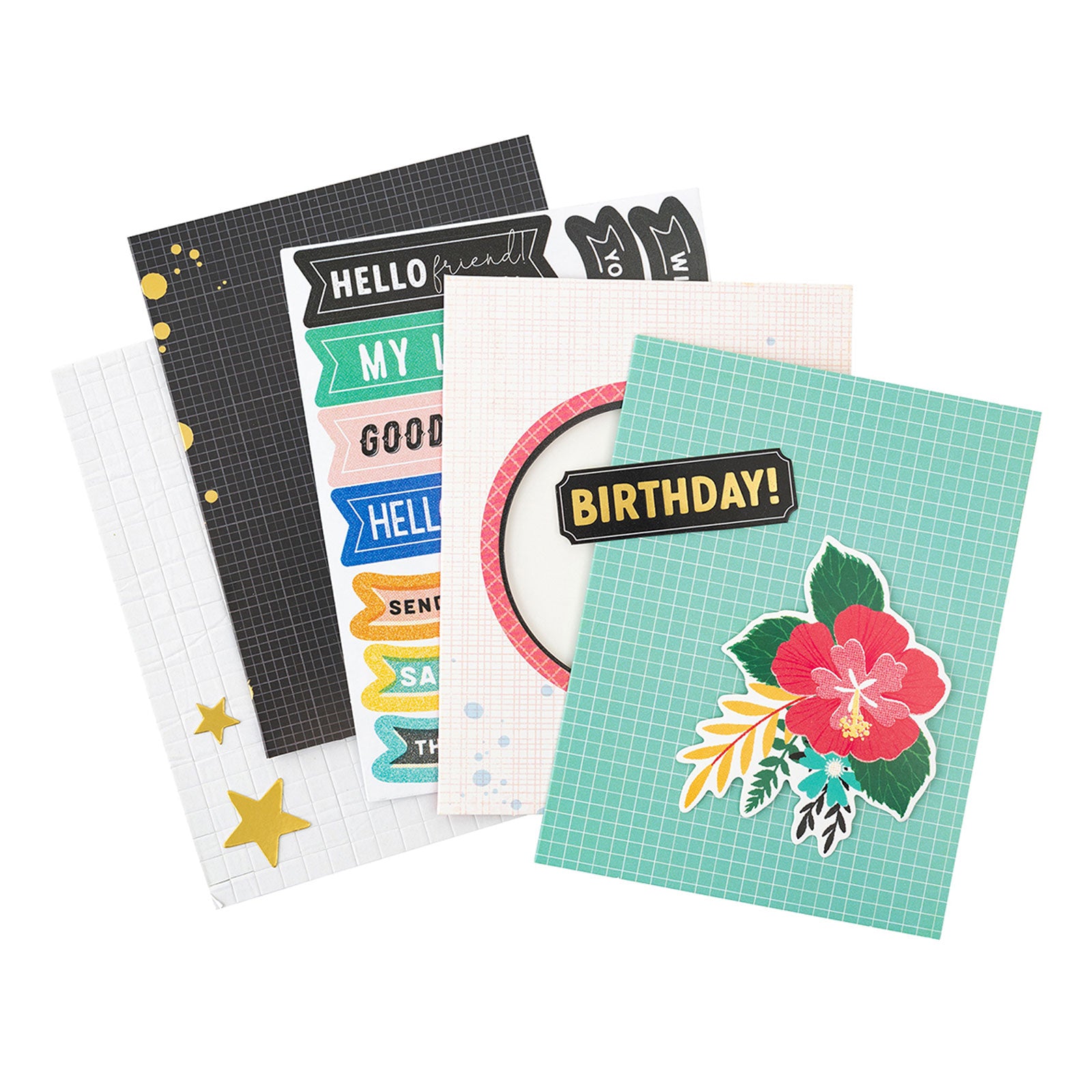 A selection of cards from the American Crafts Vicki Boutin Where to Next Card Making Kit - 561 Piece