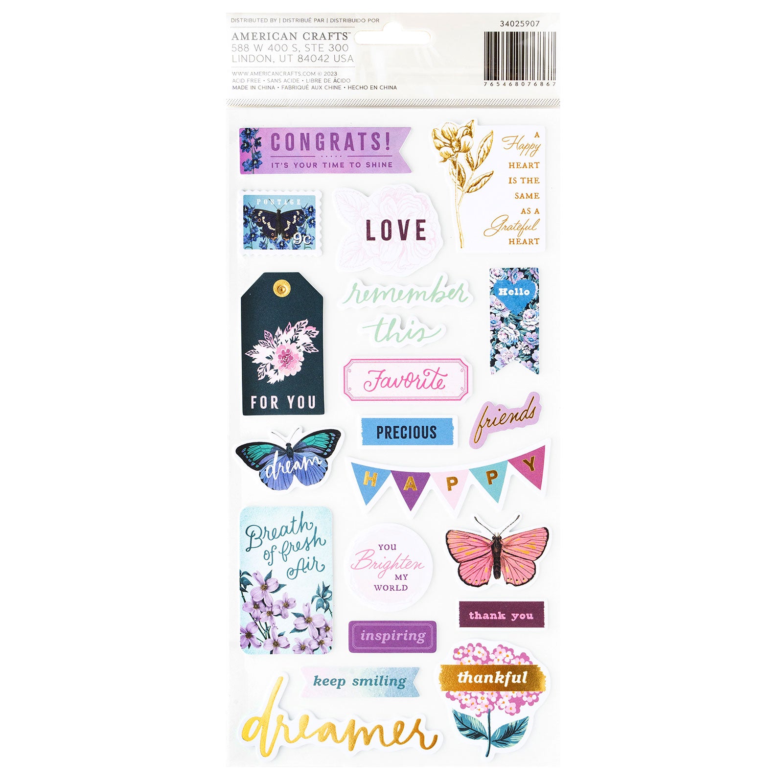 American Crafts Dreamer Thicker Phrase Stickers - 42 Piece
