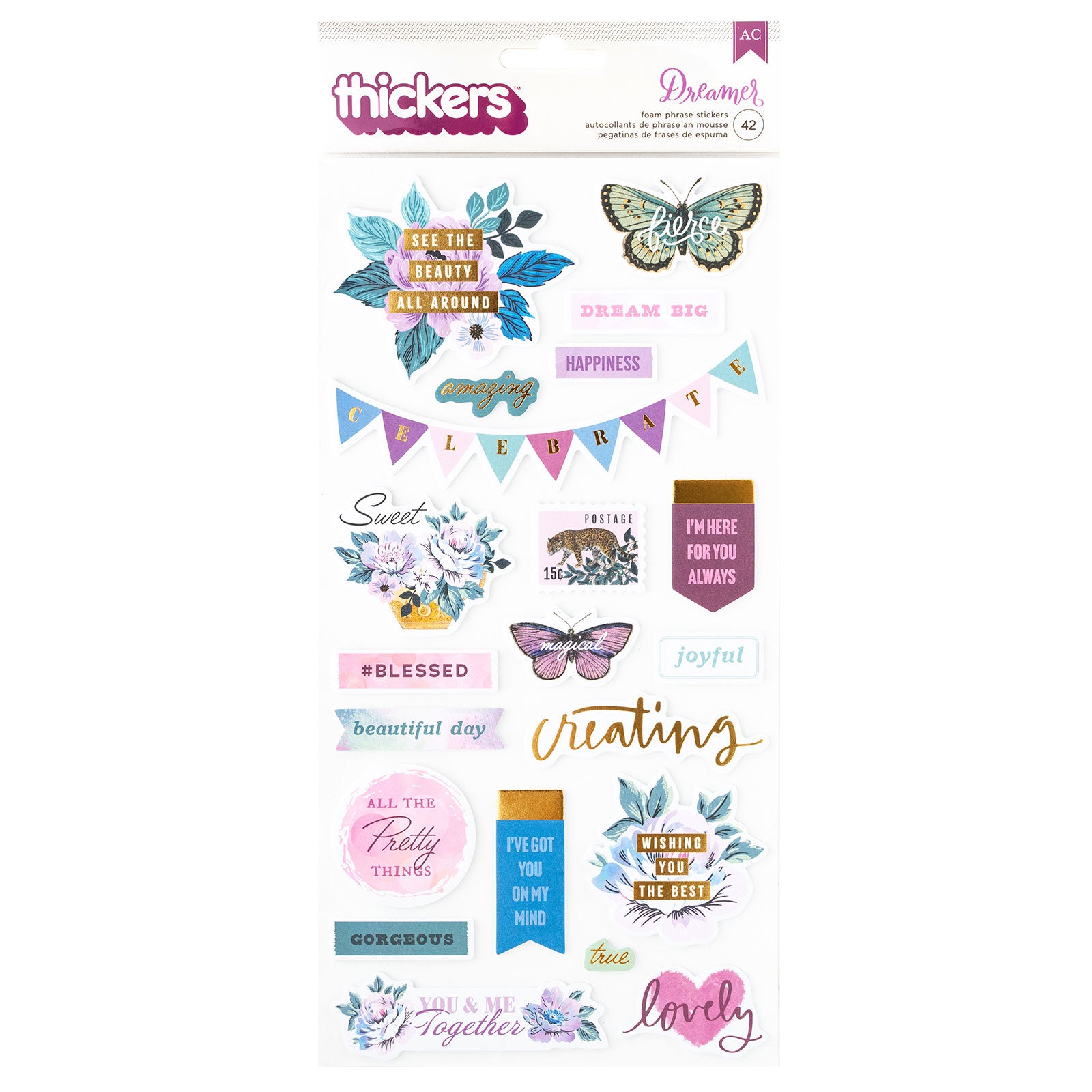 American Crafts Dreamer Thicker Phrase Stickers - 42 Piece