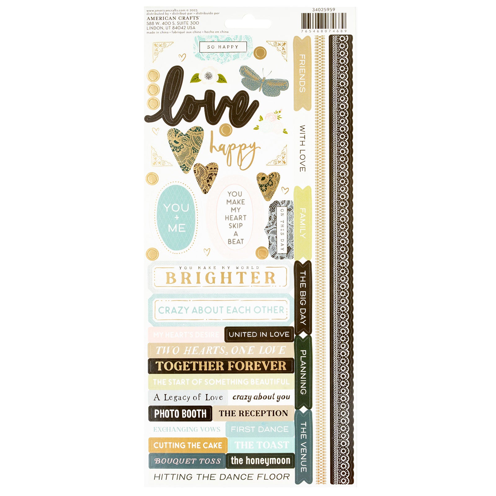 Back of packaging for American Crafts A Perfect Match Foil Stickers - 109 Piece