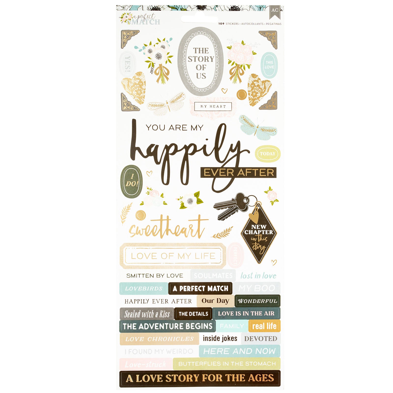 Front of packaging for American Crafts A Perfect Match Foil Stickers - 109 Piece