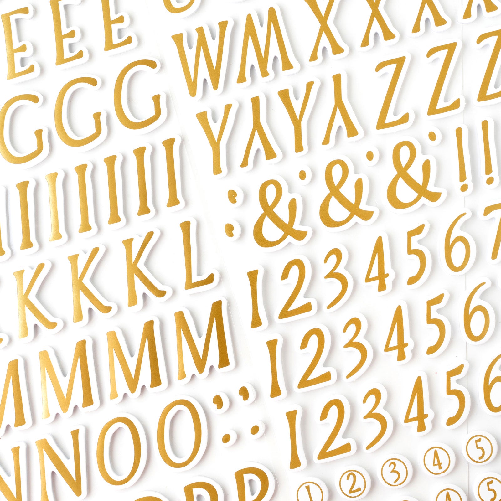 Close up image of American Crafts A Perfect Match Thicker Alphabet Gold Stickers - 200 Piece