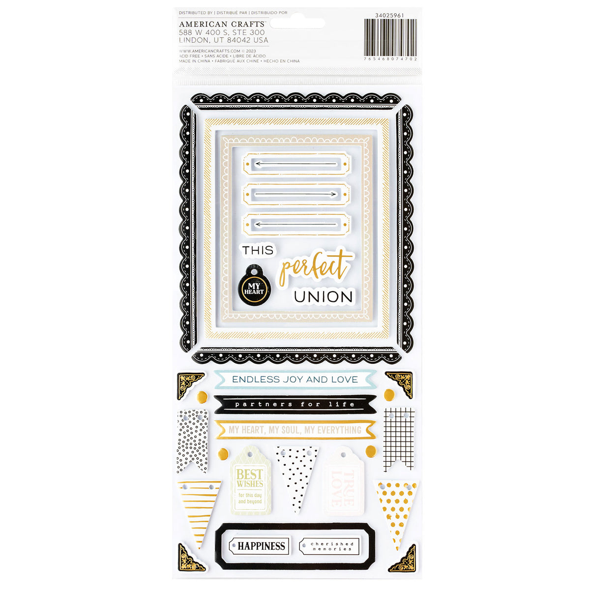 American Crafts A Perfect Match Thicker Phrase Stickers - 91 Piece