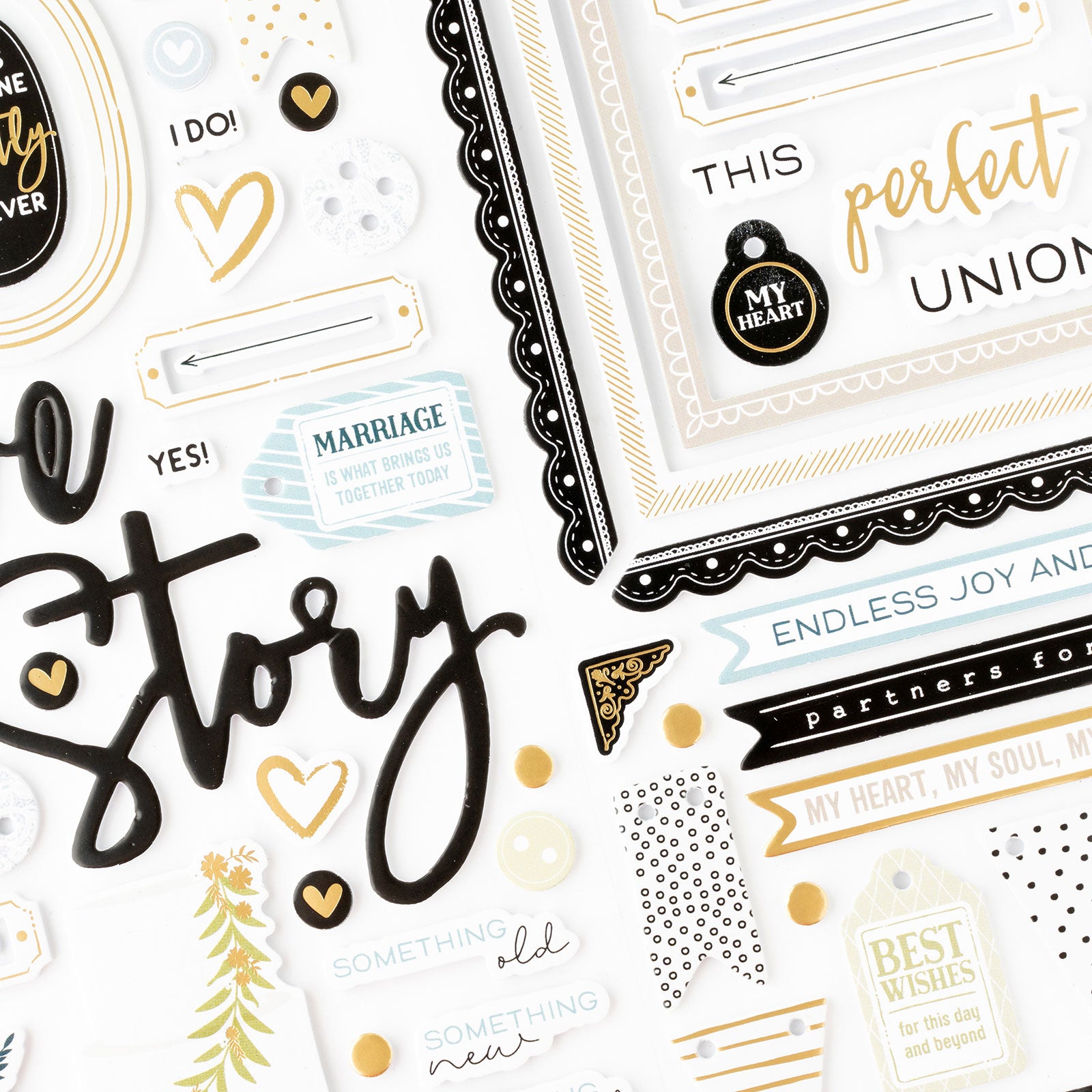 Close up of American Crafts A Perfect Match Thicker Phrase Stickers - 91 Piece