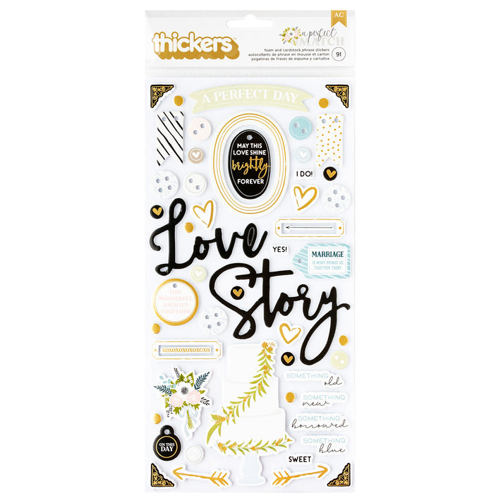American Crafts A Perfect Match Thicker Phrase Stickers - 91 Piece