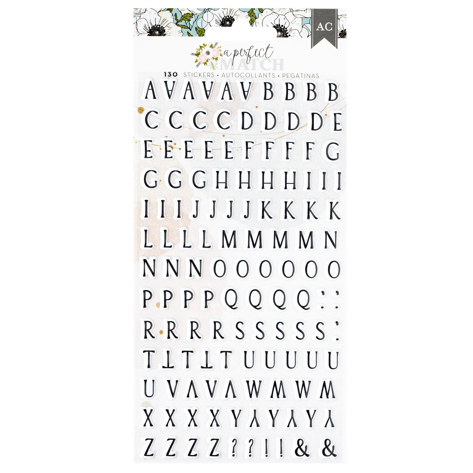 Front of packaging for American Crafts A Perfect Match Alphabet Stickers - 130 Piece