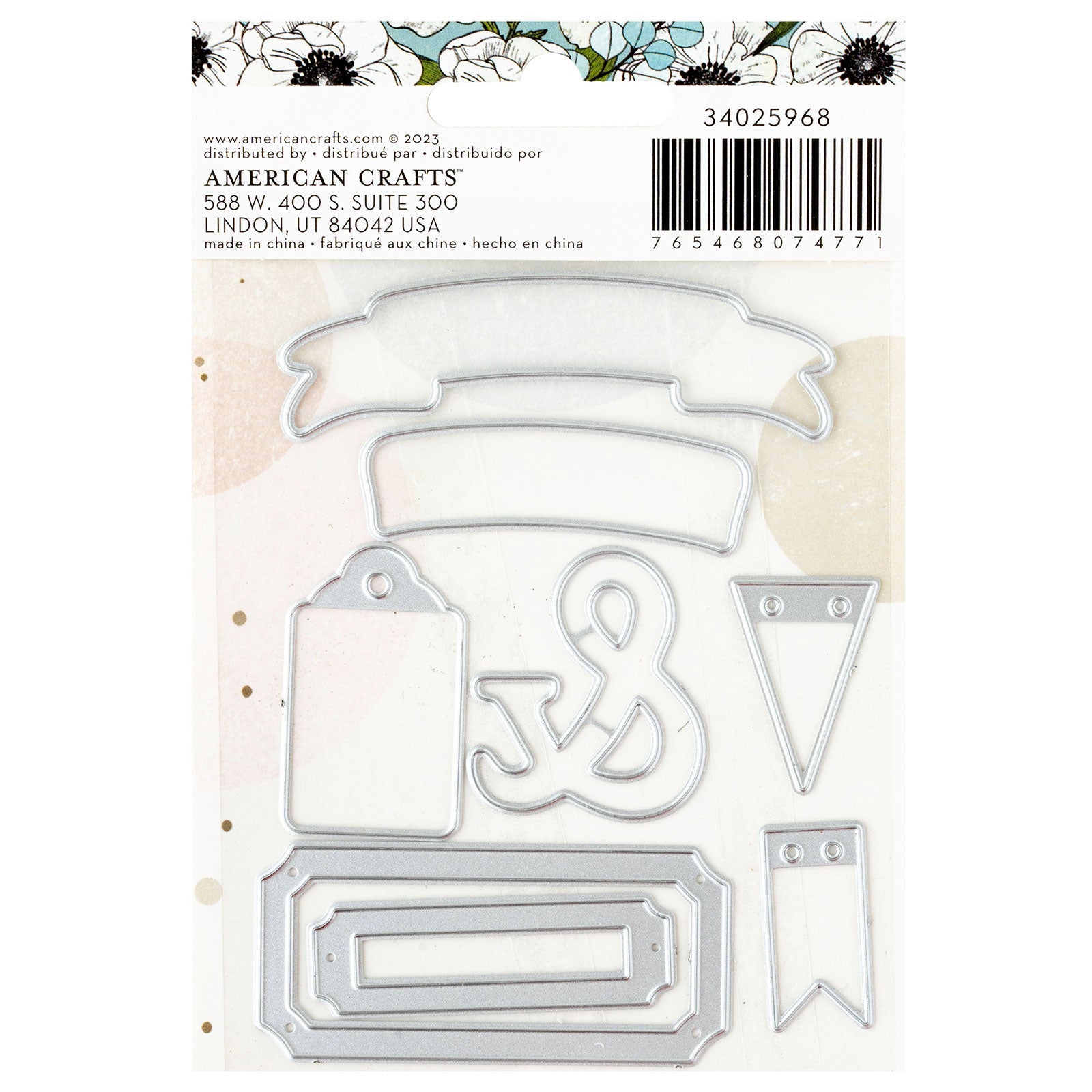 Back of packaging for American Crafts A Perfect Match Metal Die Set - 8 Piece