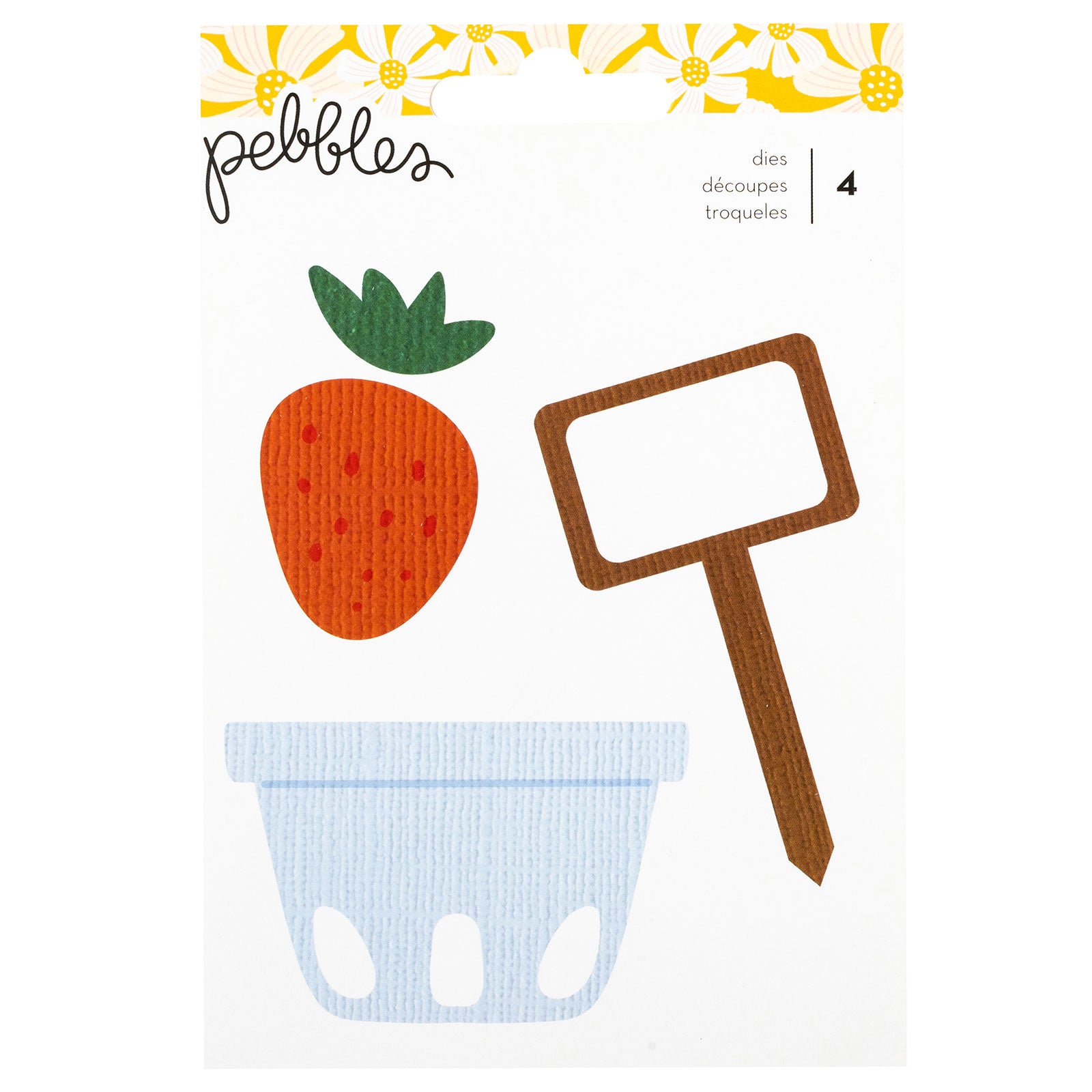 Front of packaging for American Crafts Pebbles Sunny Bloom Metal Die Set - 4 Piece