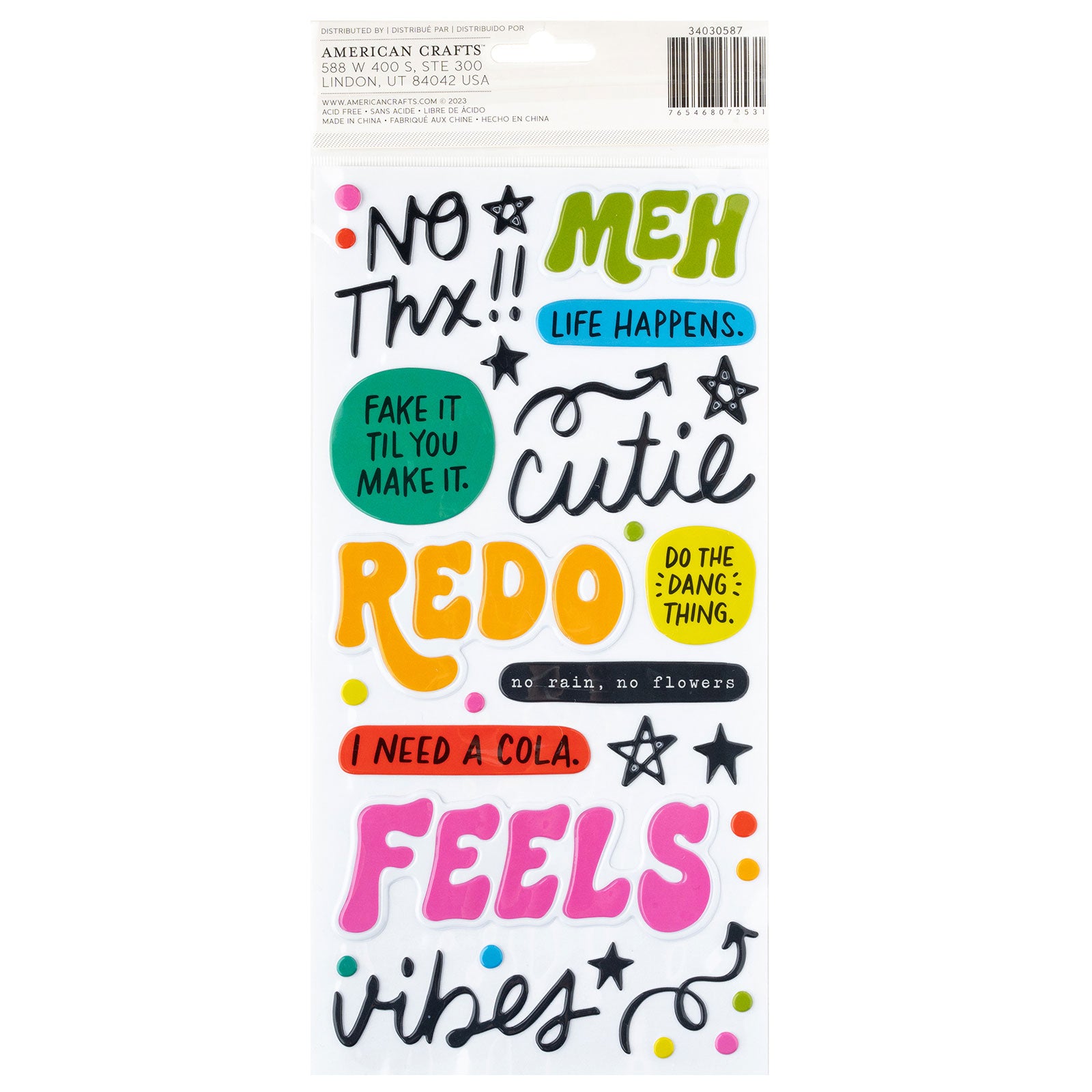 American Crafts Whatevs Thickers Glossy Phrase Stickers - 74 Piece